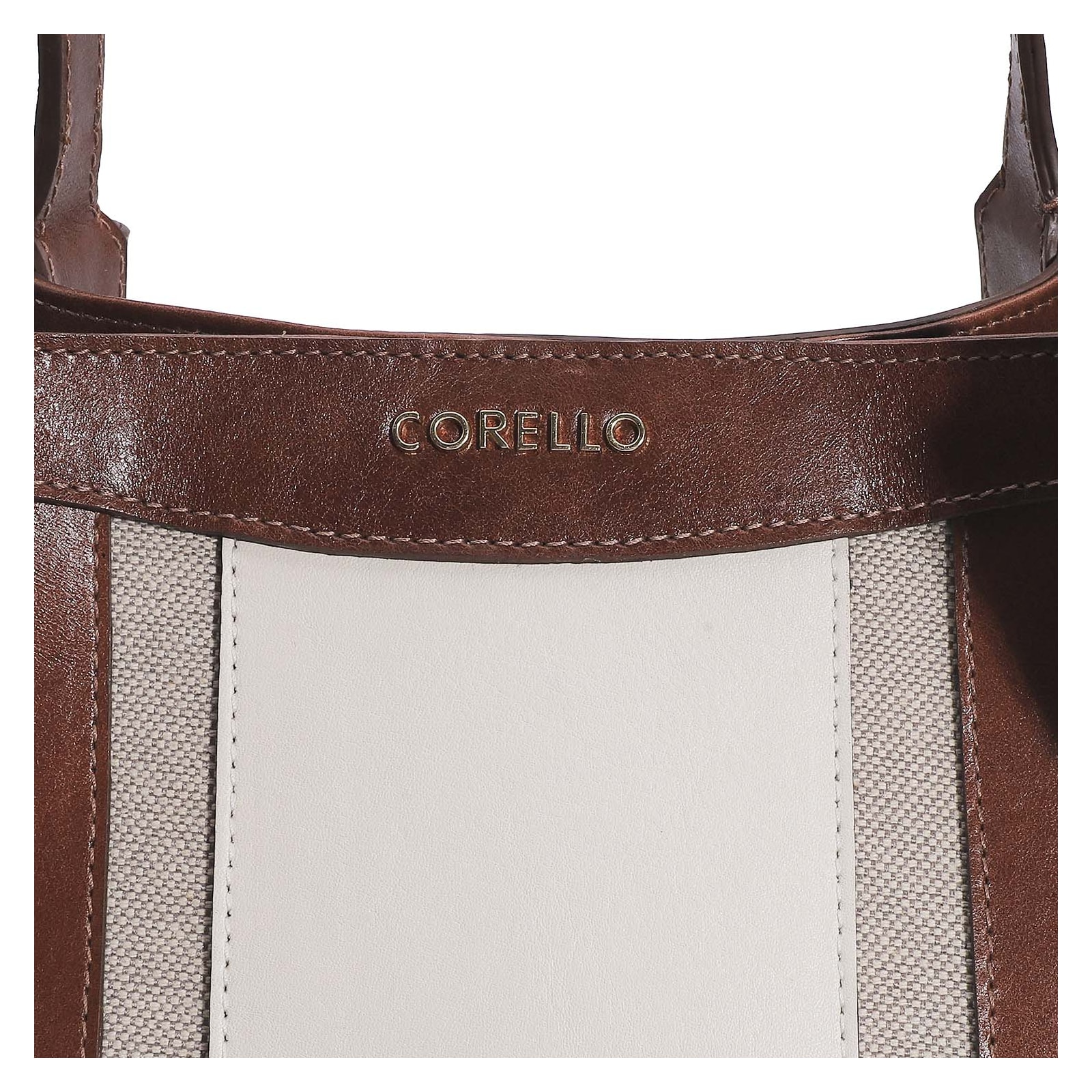 Bolsa Sacola Linho/Couro Marrom/Couro Off White