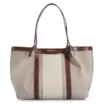 Bolsa Sacola Linho/Couro Marrom/Couro Off White - imagem 1