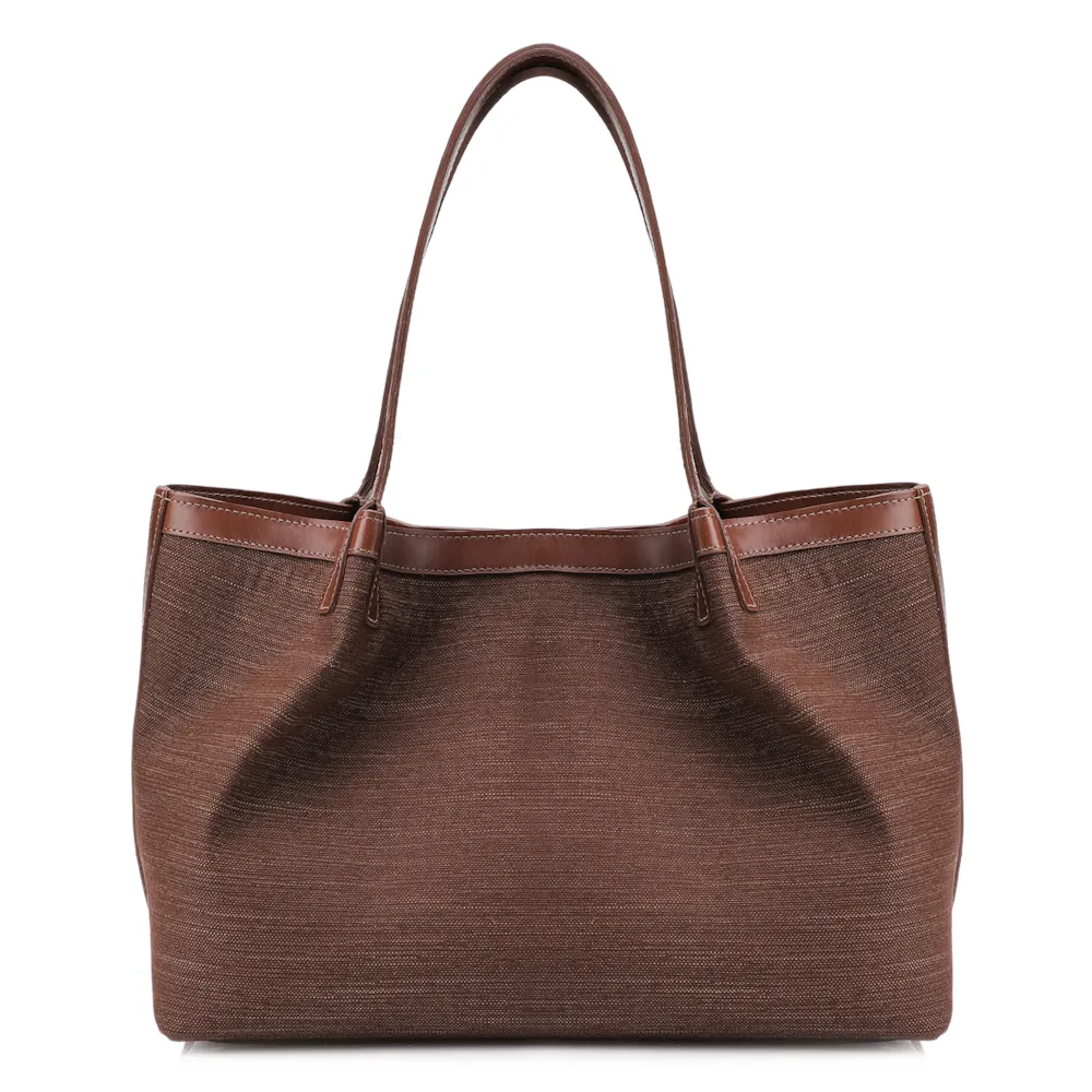 Bolsa Sacola Linho Marrom Esculro/Couro Marrom Claro - imagem 3
