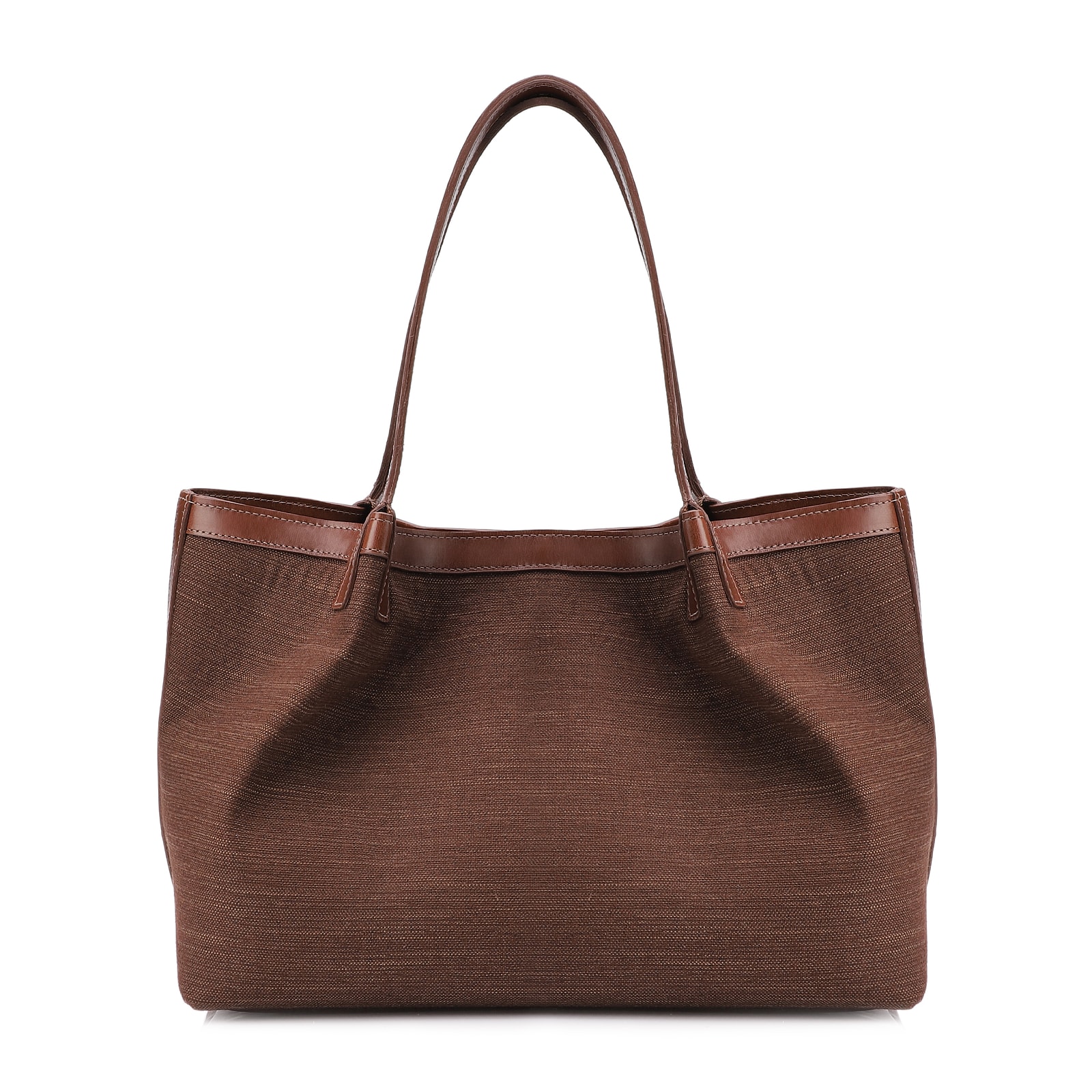 Bolsa Sacola Linho Marrom Esculro/Couro Marrom Claro