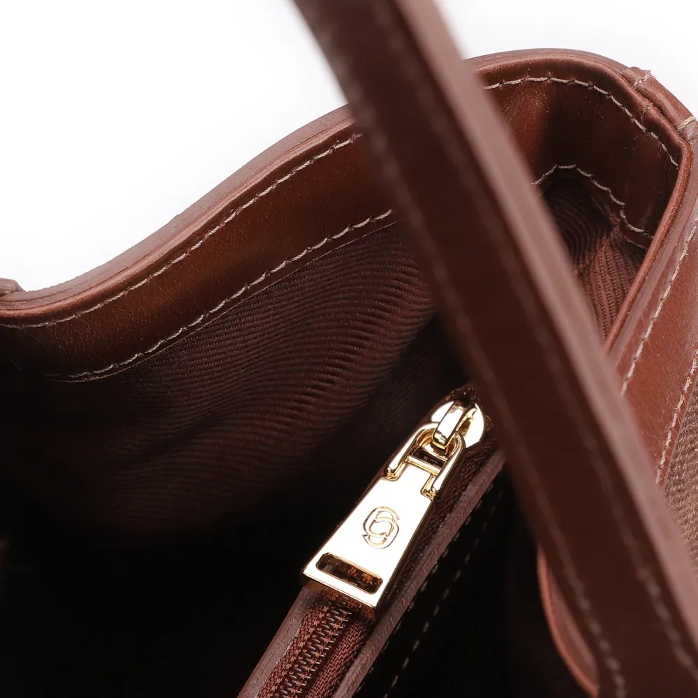 Bolsa Sacola Linho Marrom Esculro/Couro Marrom Claro - imagem 5