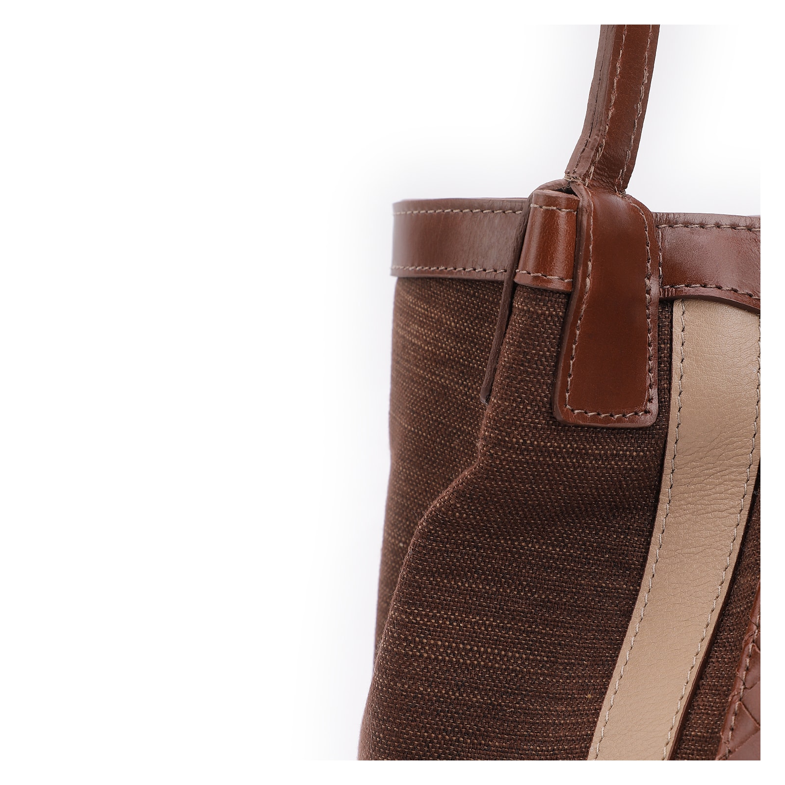 Bolsa Sacola Linho Marrom Esculro/Couro Marrom Claro