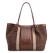 Bolsa Sacola Linho Marrom Esculro/Couro Marrom Claro - imagem 1