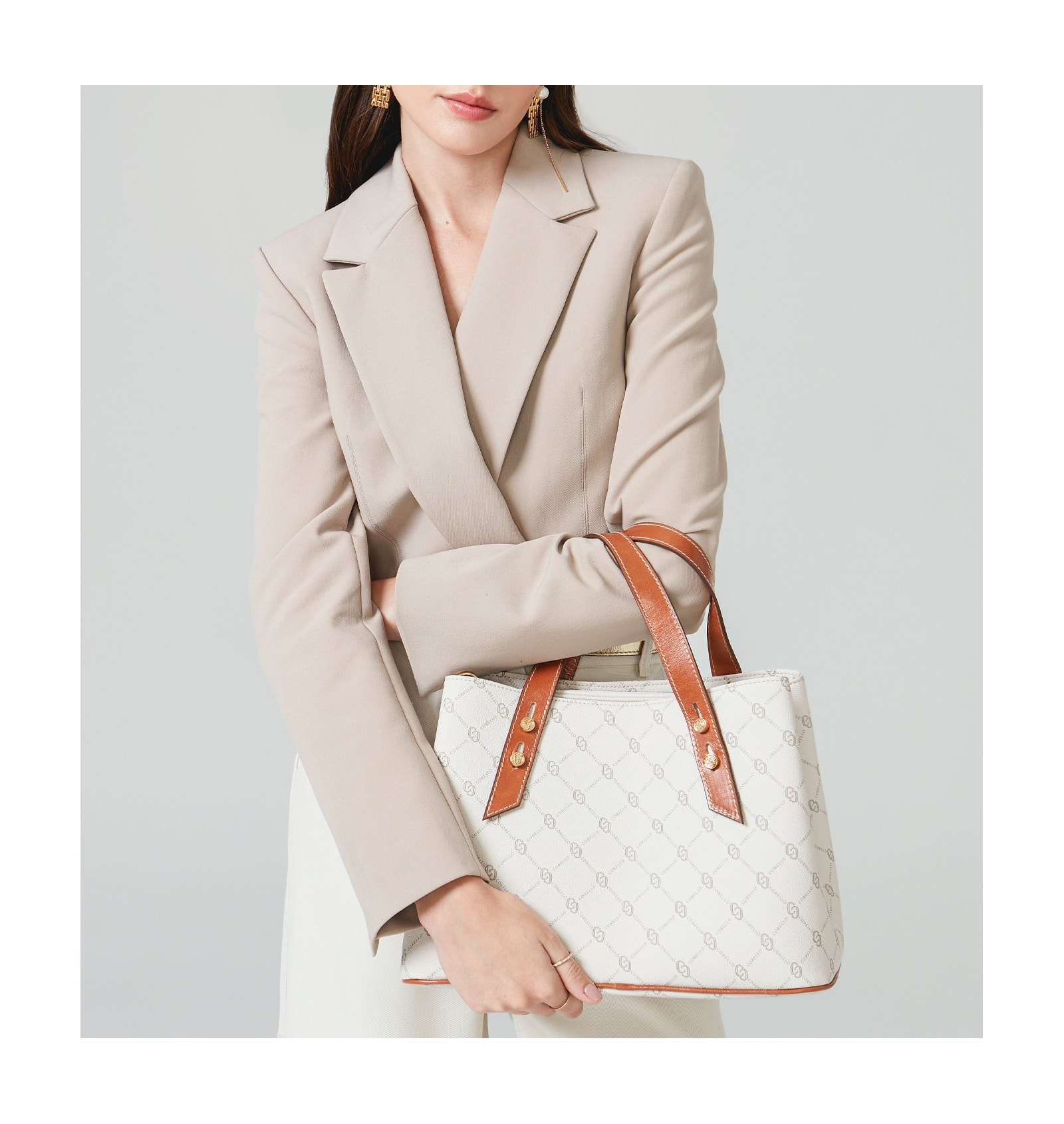 Bolsa Tote Alt Monograma Off White