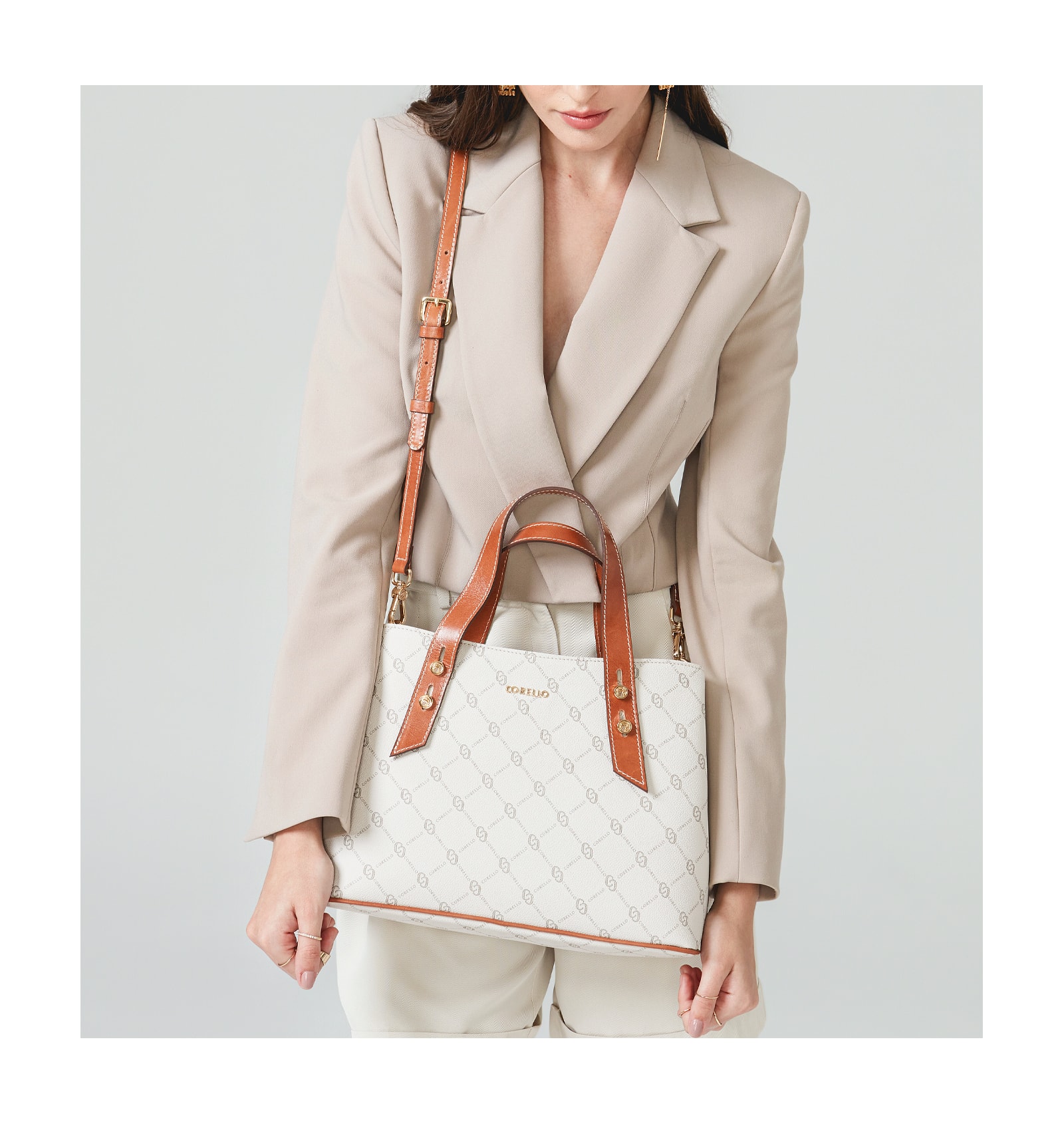 Bolsa Tote Alt Monograma Off White