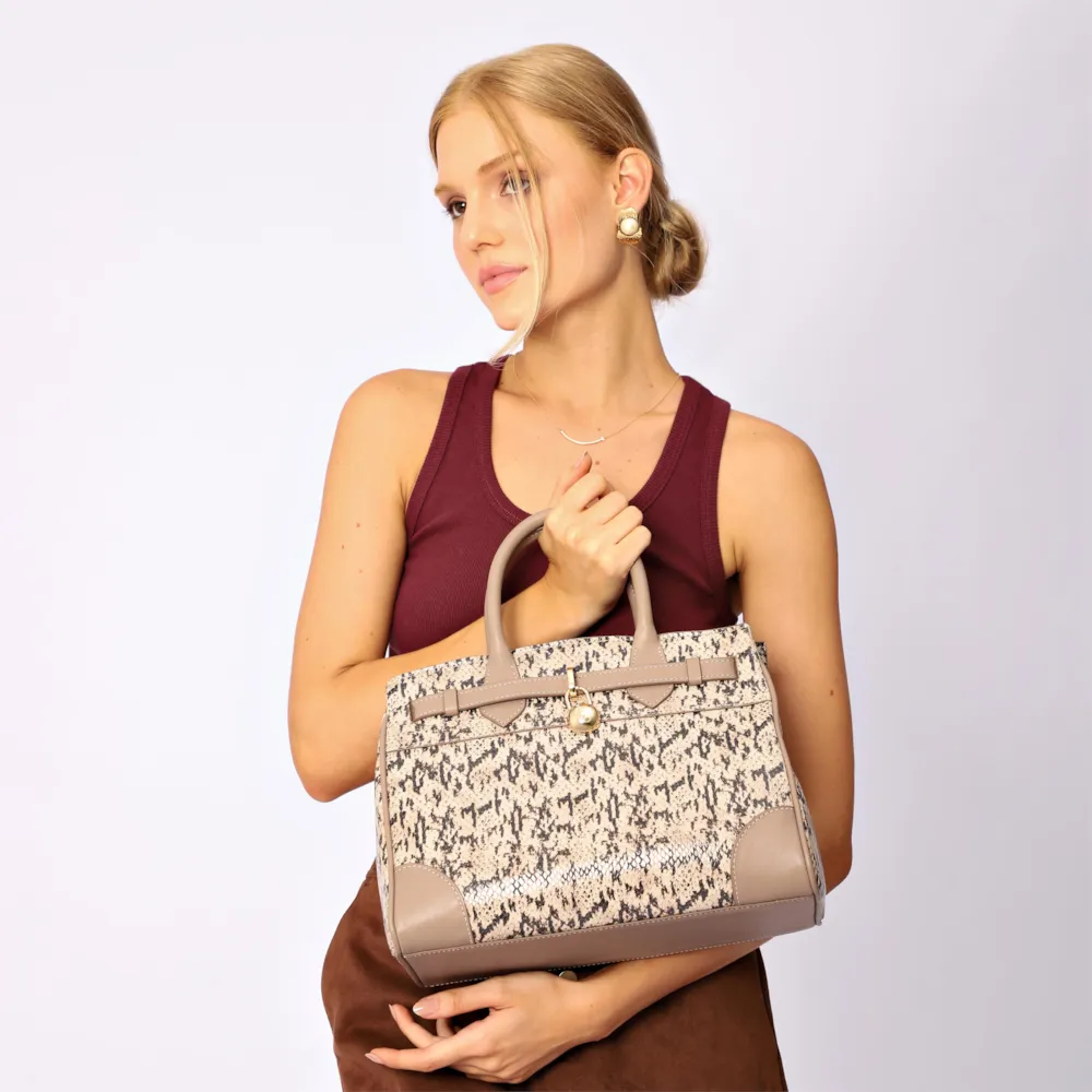 Bolsa Tote Alt Python Bege /Couro Bege - imagem 2