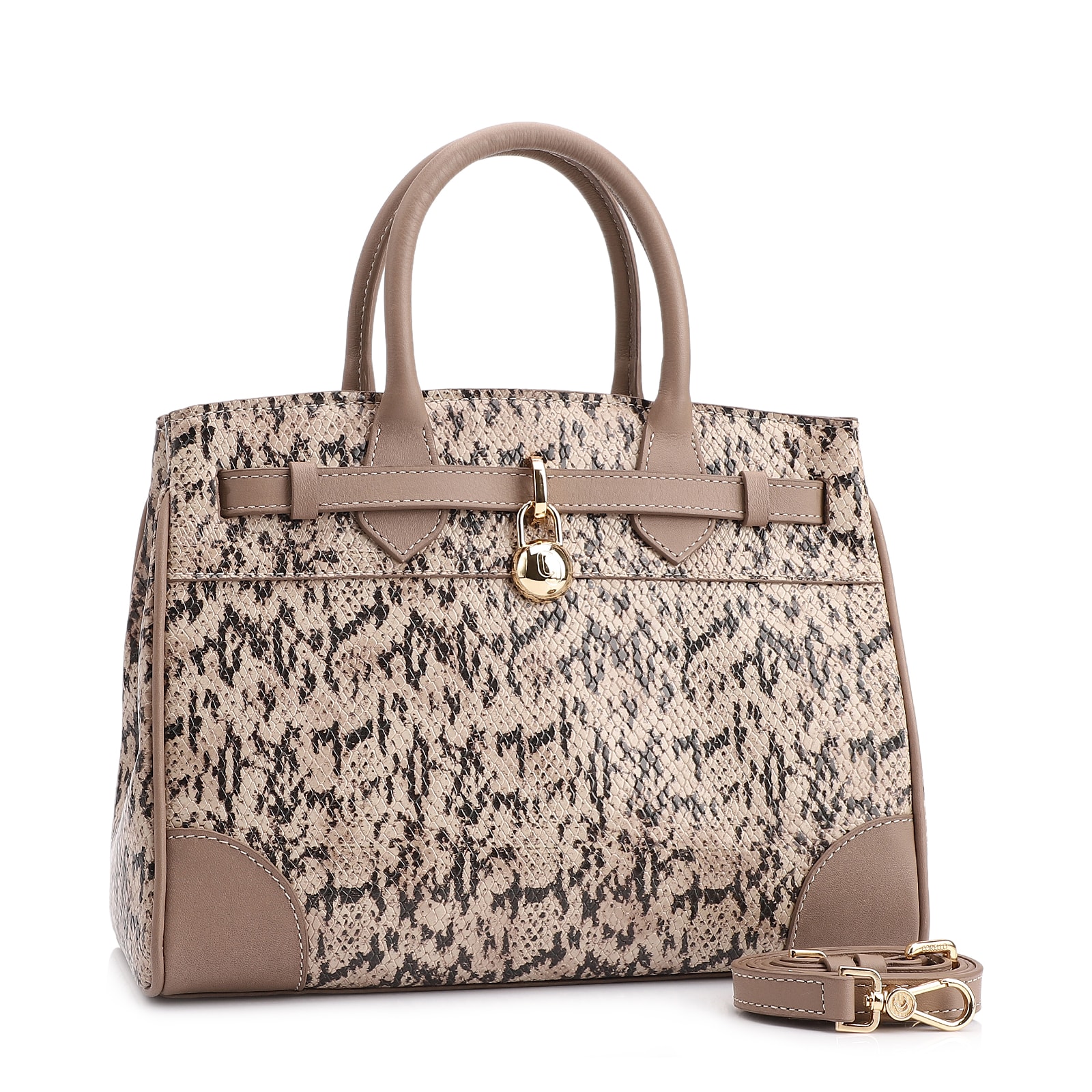 Bolsa Tote Alt Python Bege /Couro Bege