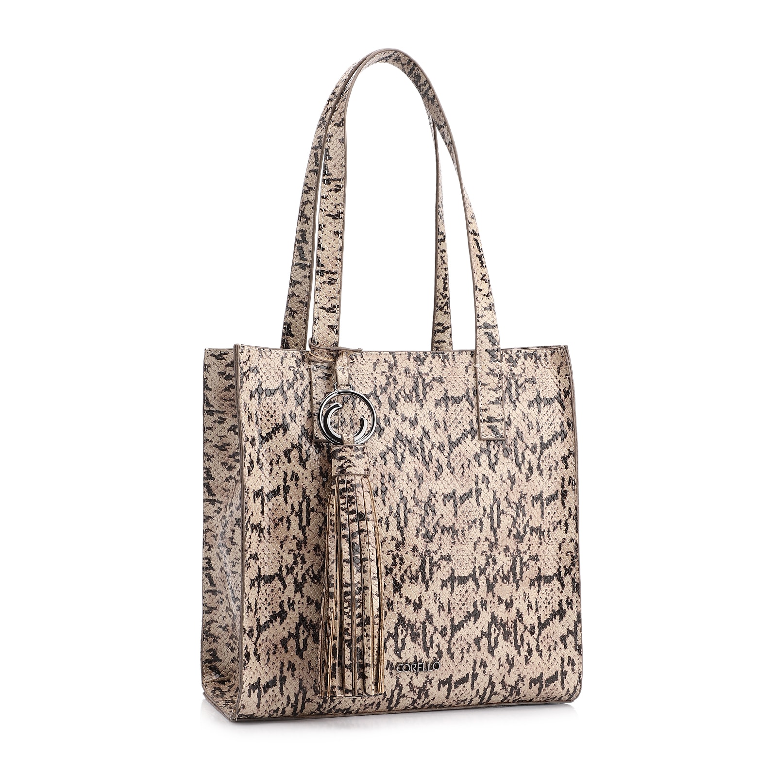 Bolsa Tote Alt Python Bege/ Preto