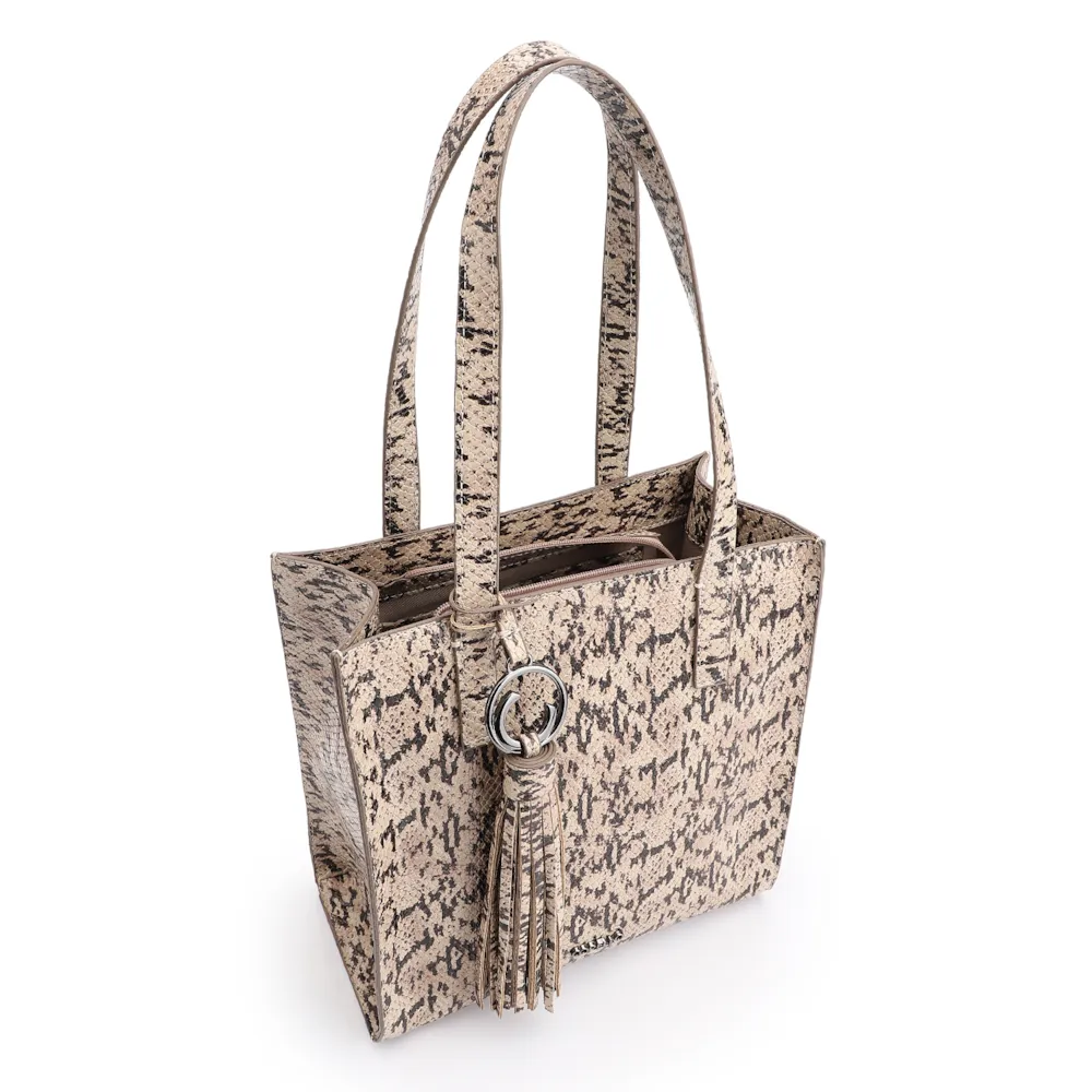 Bolsa Tote Alt Python Bege/ Preto - imagem 4