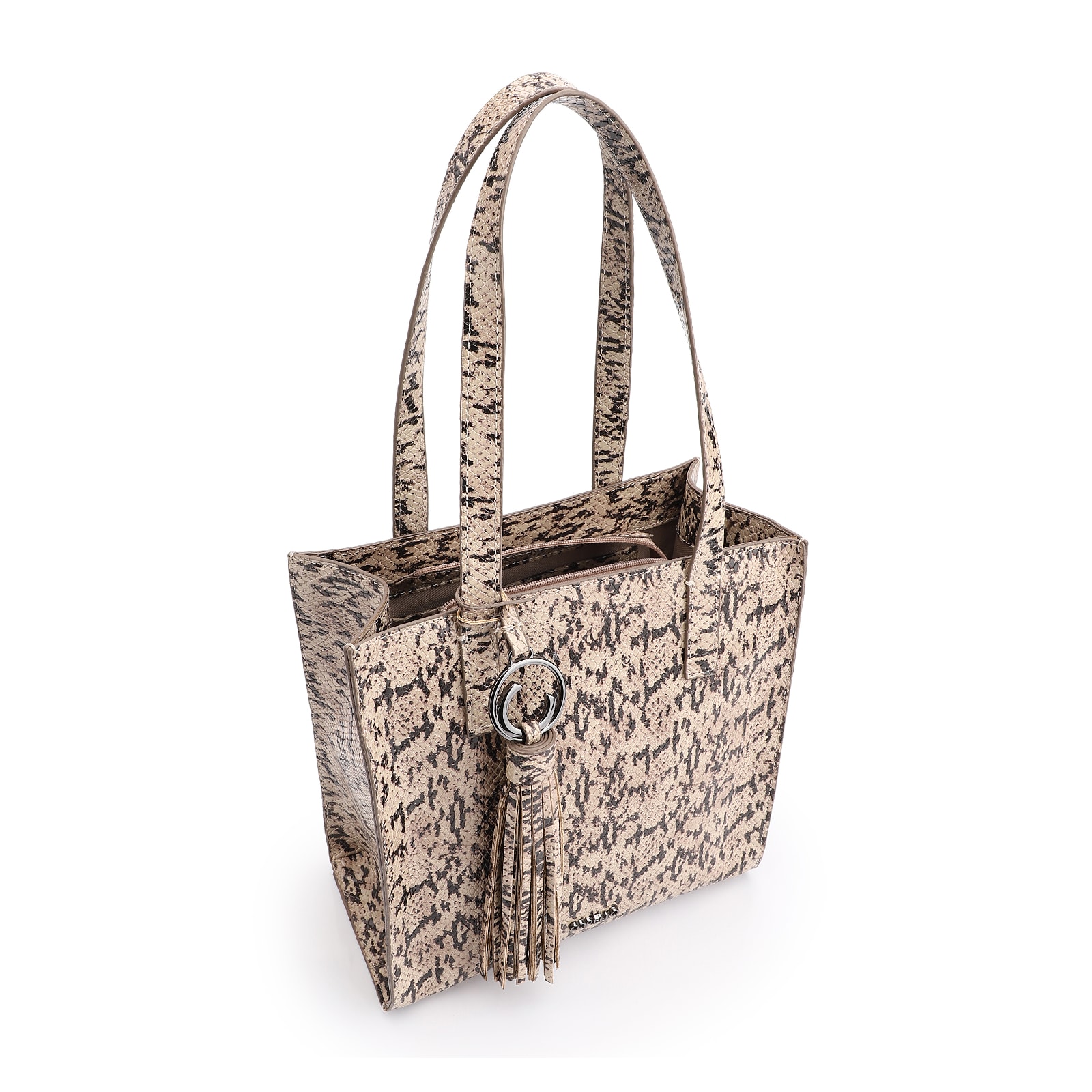 Bolsa Tote Alt Python Bege/ Preto