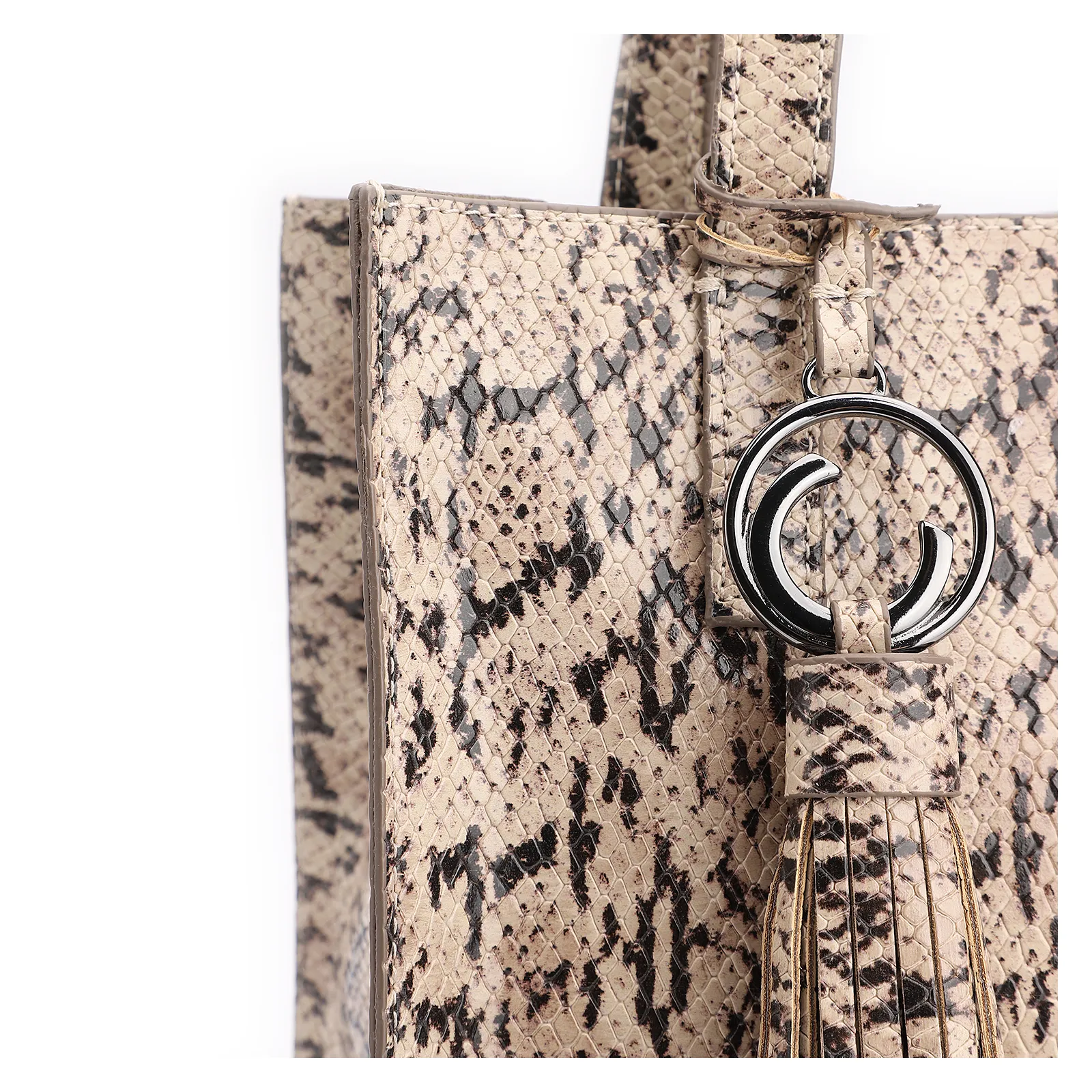 Bolsa Tote Alt Python Bege/ Preto