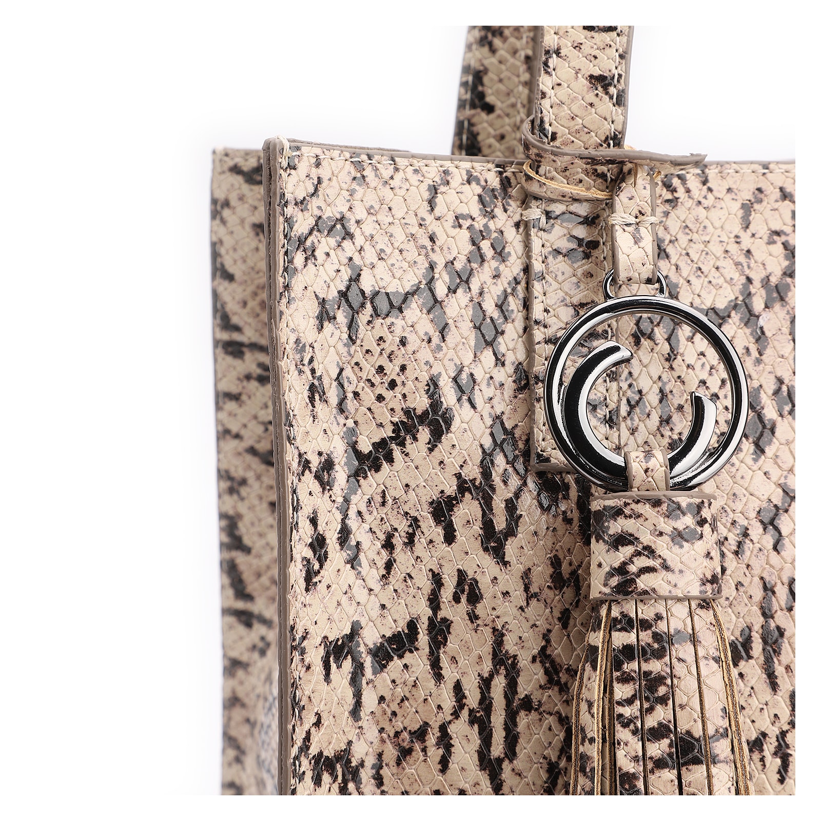 Bolsa Tote Alt Python Bege/ Preto