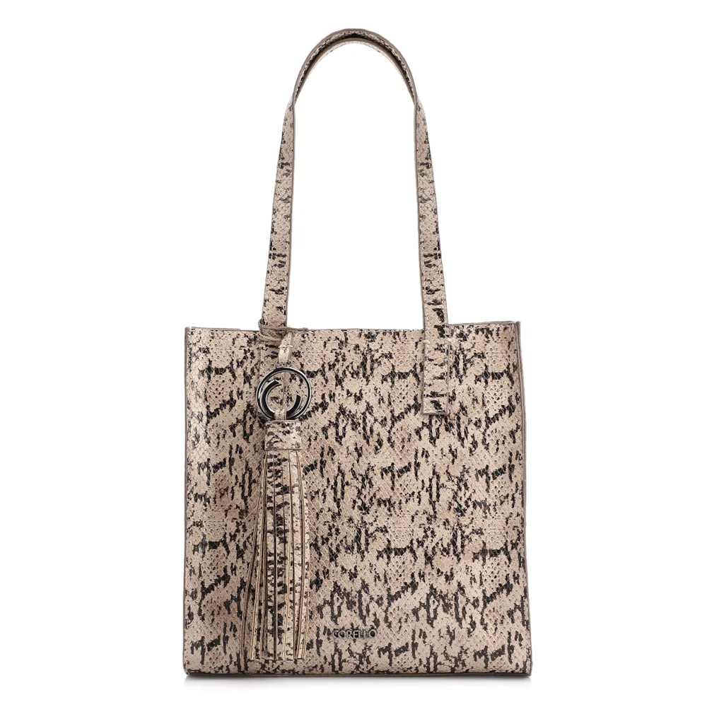 Bolsa Tote Alt Python Bege/ Preto