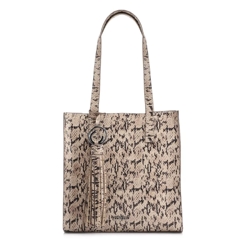 Bolsa Tote Alt Python Bege/ Preto