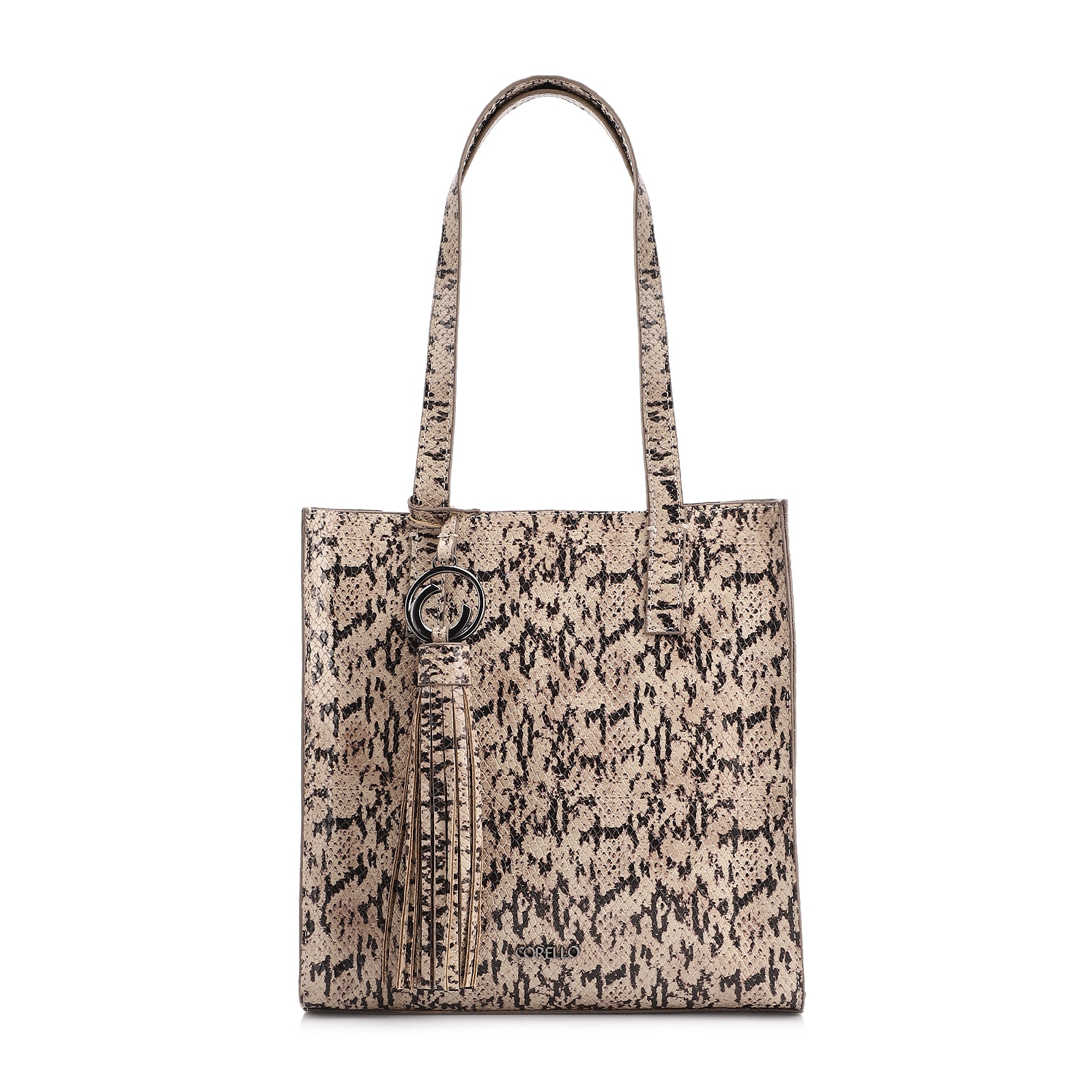 Bolsa Tote Alt Python Bege/ Preto