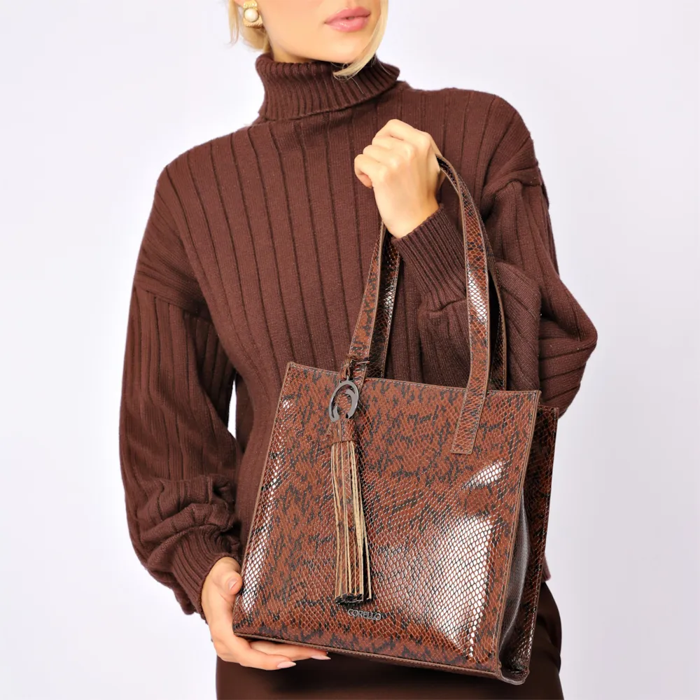 Bolsa Tote Alt Python Marrom - imagem 2