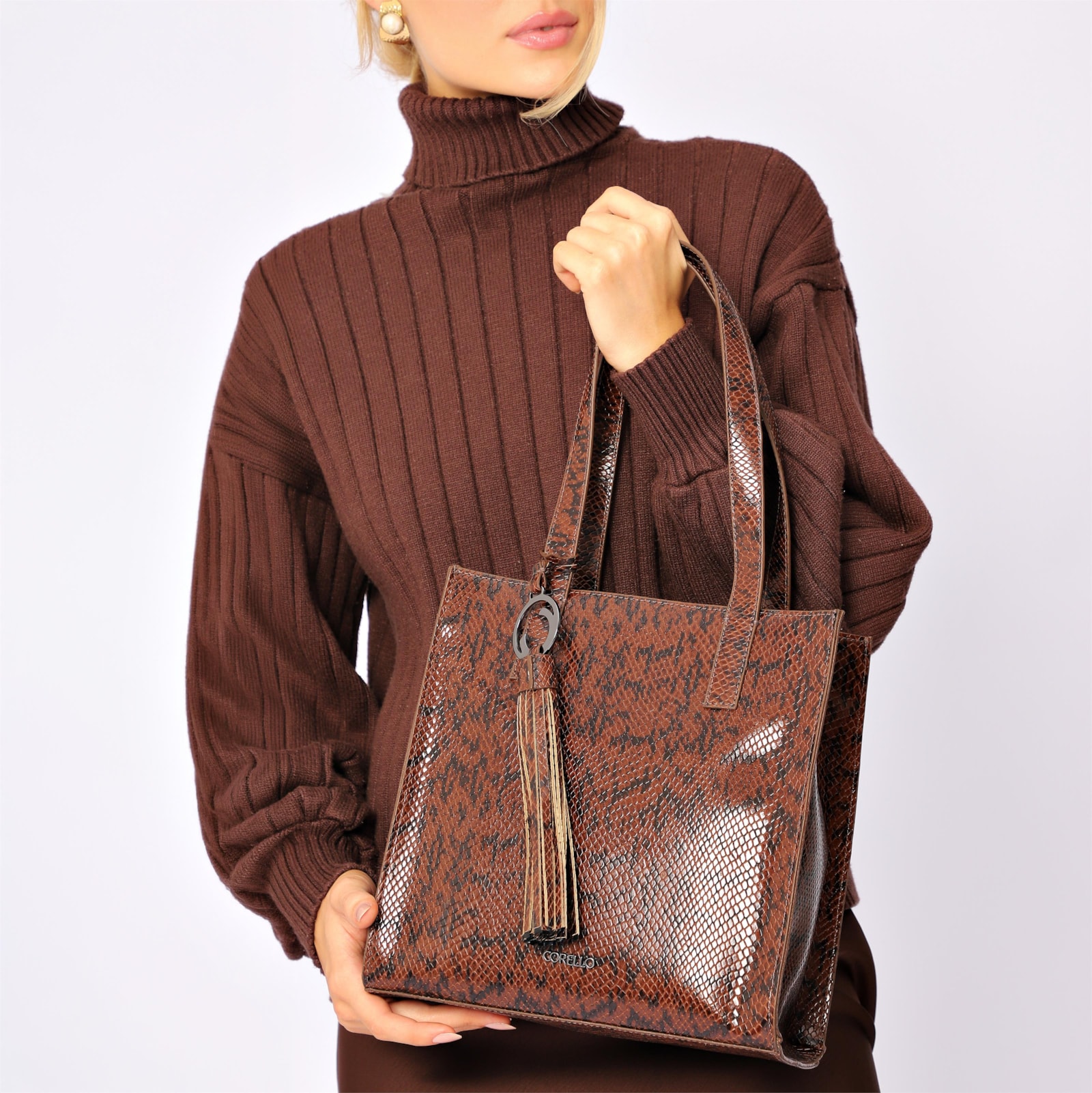 Bolsa Tote Alt Python Marrom