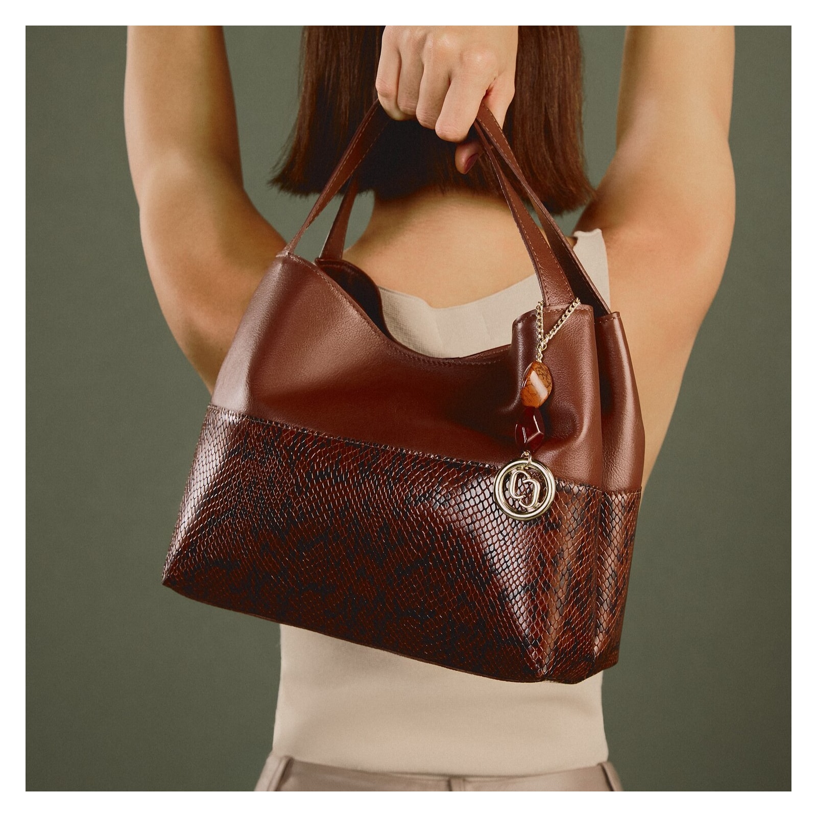 Bolsa Tote Alt Python Marrom /Couro Marrom