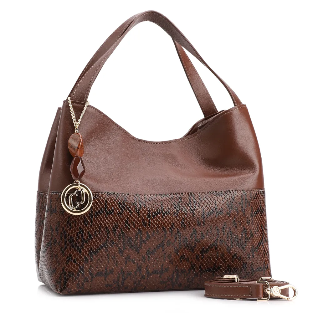 Bolsa Tote Alt Python Marrom /Couro Marrom - imagem 3