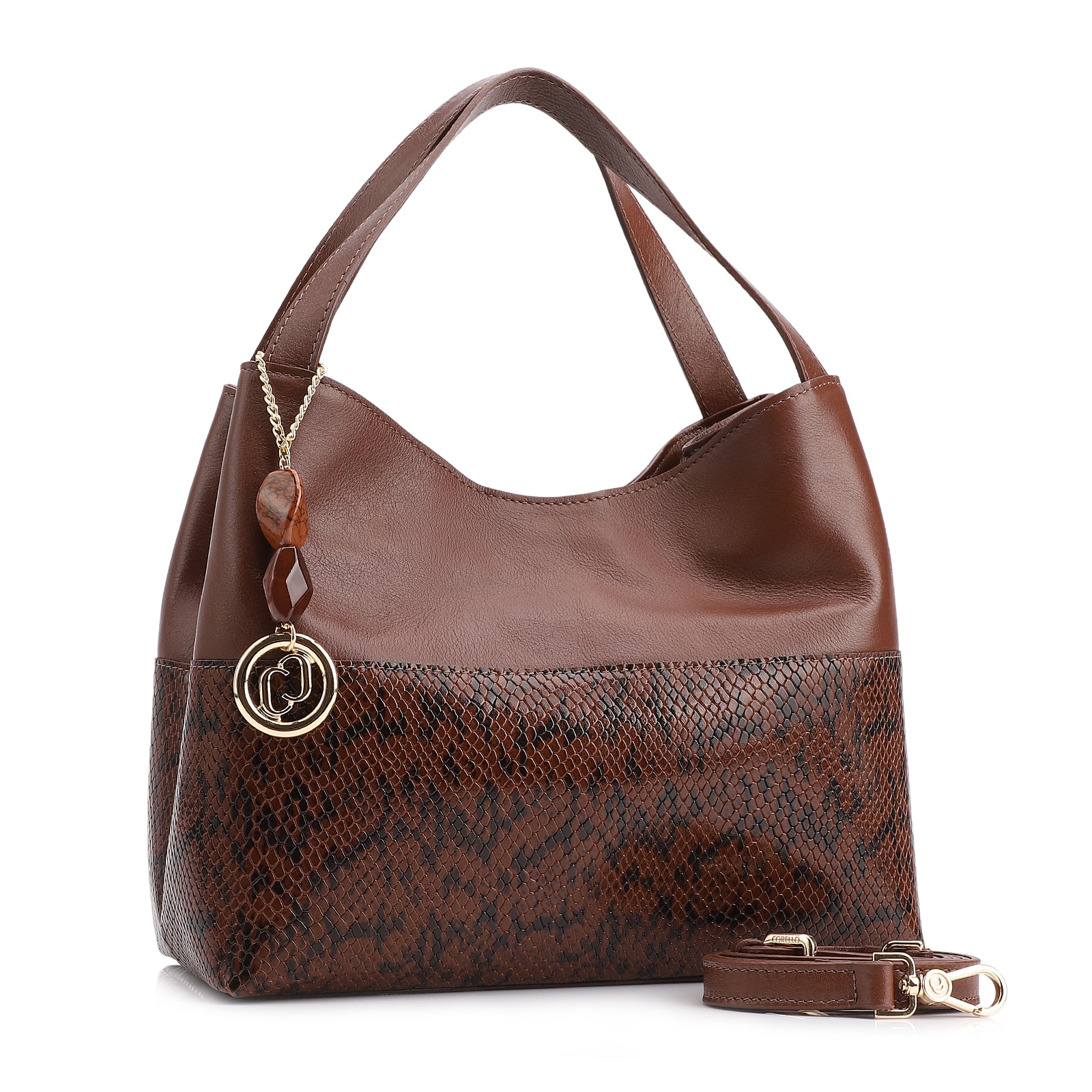 Bolsa Tote Alt Python Marrom /Couro Marrom