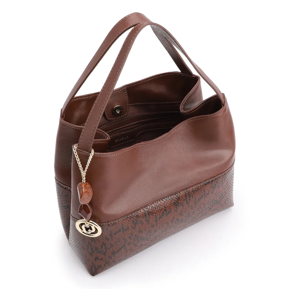Bolsa Tote Alt Python Marrom /Couro Marrom - imagem 5