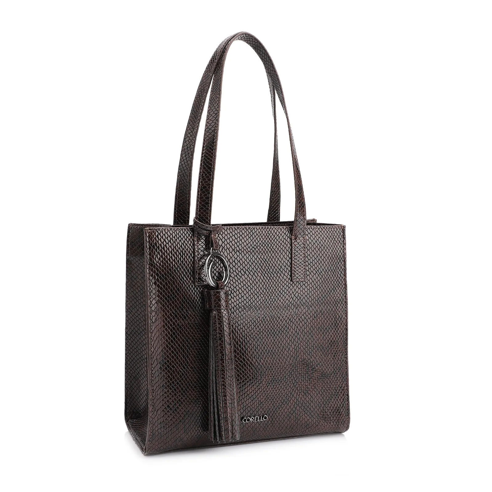 Bolsa Tote Alt Python Marrom Escuro