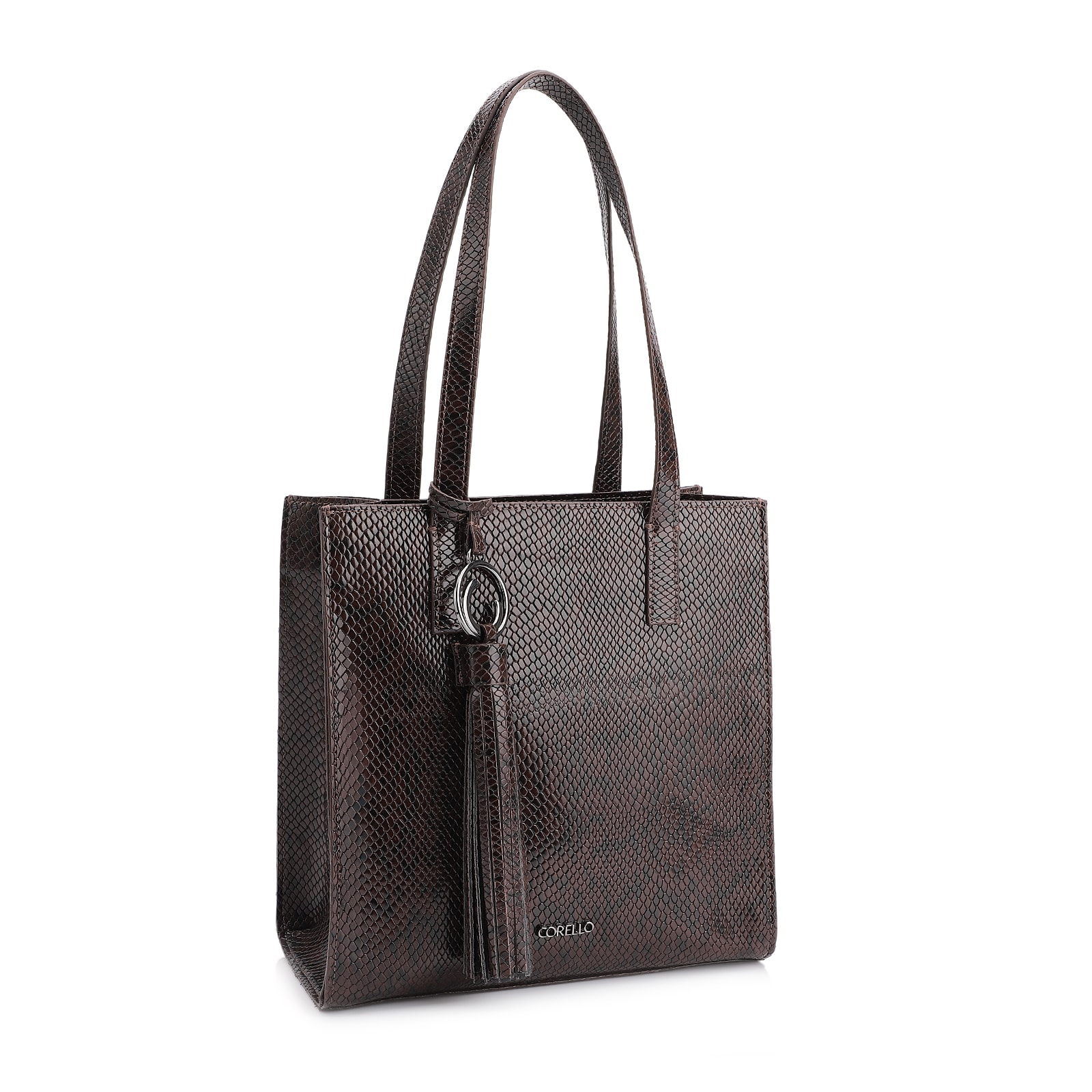 Bolsa Tote Alt Python Marrom Escuro