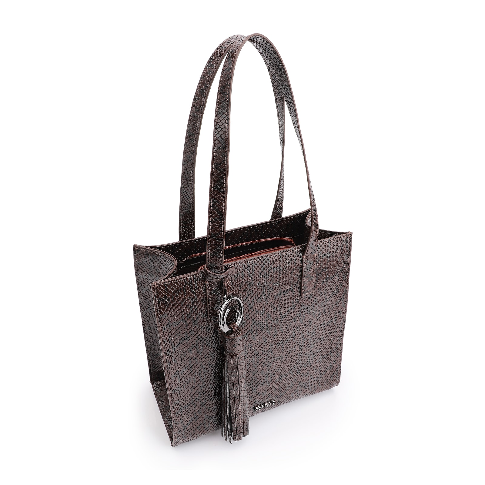 Bolsa Tote Alt Python Marrom Escuro