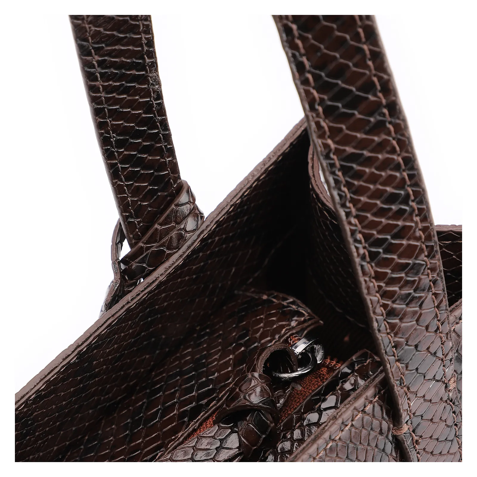 Bolsa Tote Alt Python Marrom Escuro
