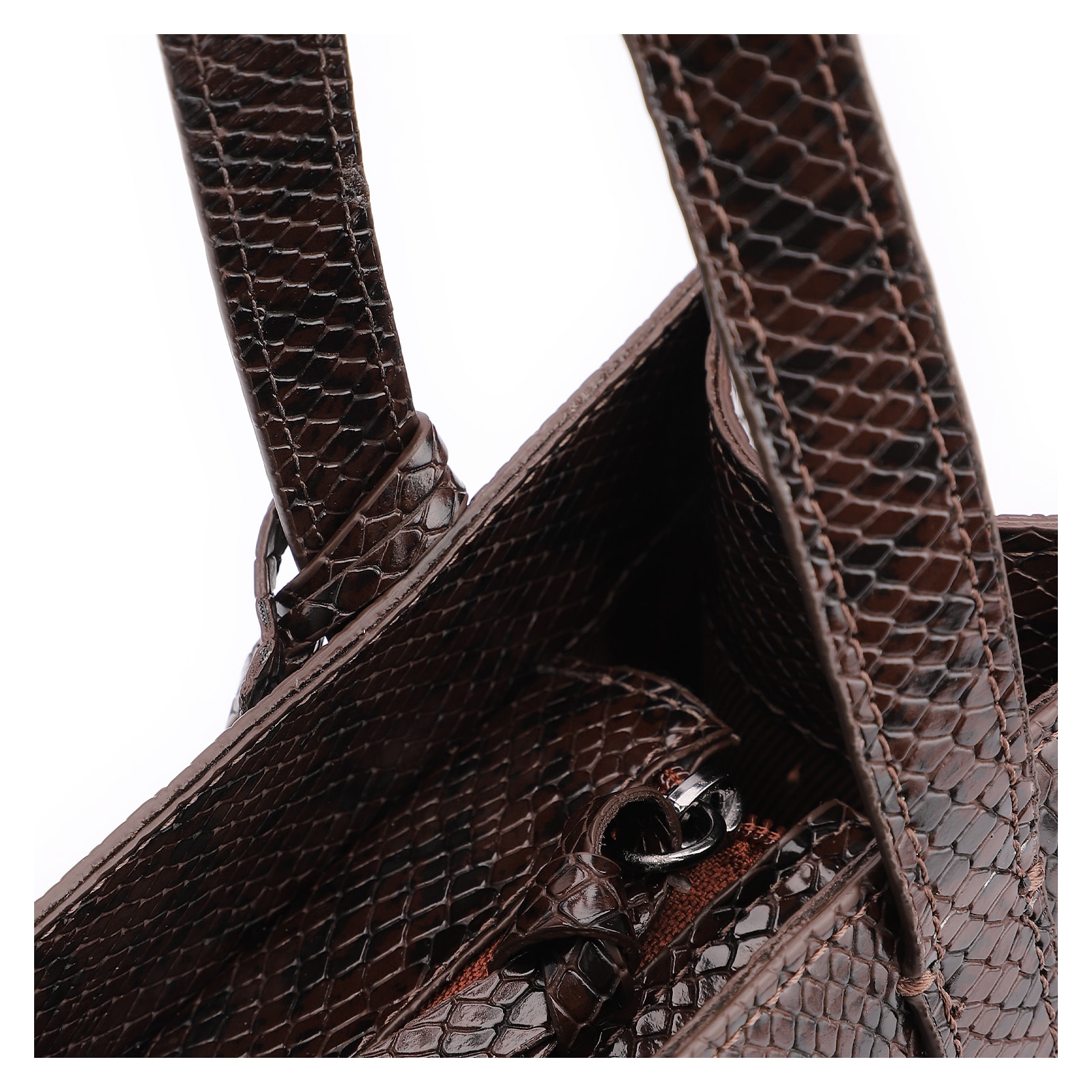 Bolsa Tote Alt Python Marrom Escuro