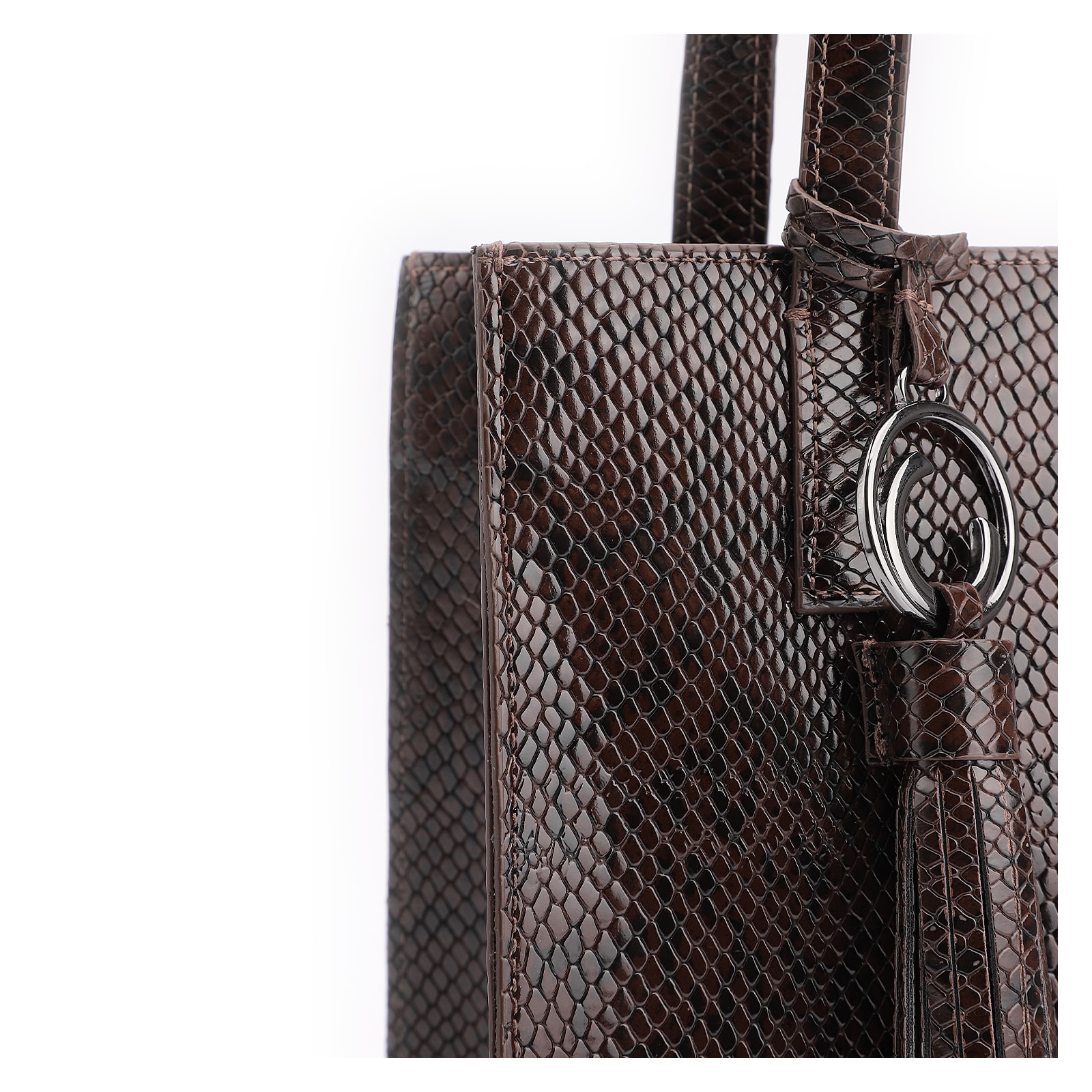 Bolsa Tote Alt Python Marrom Escuro
