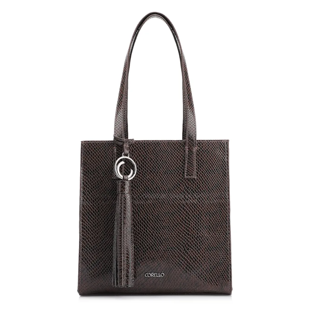 Bolsa Tote Alt Python Marrom Escuro