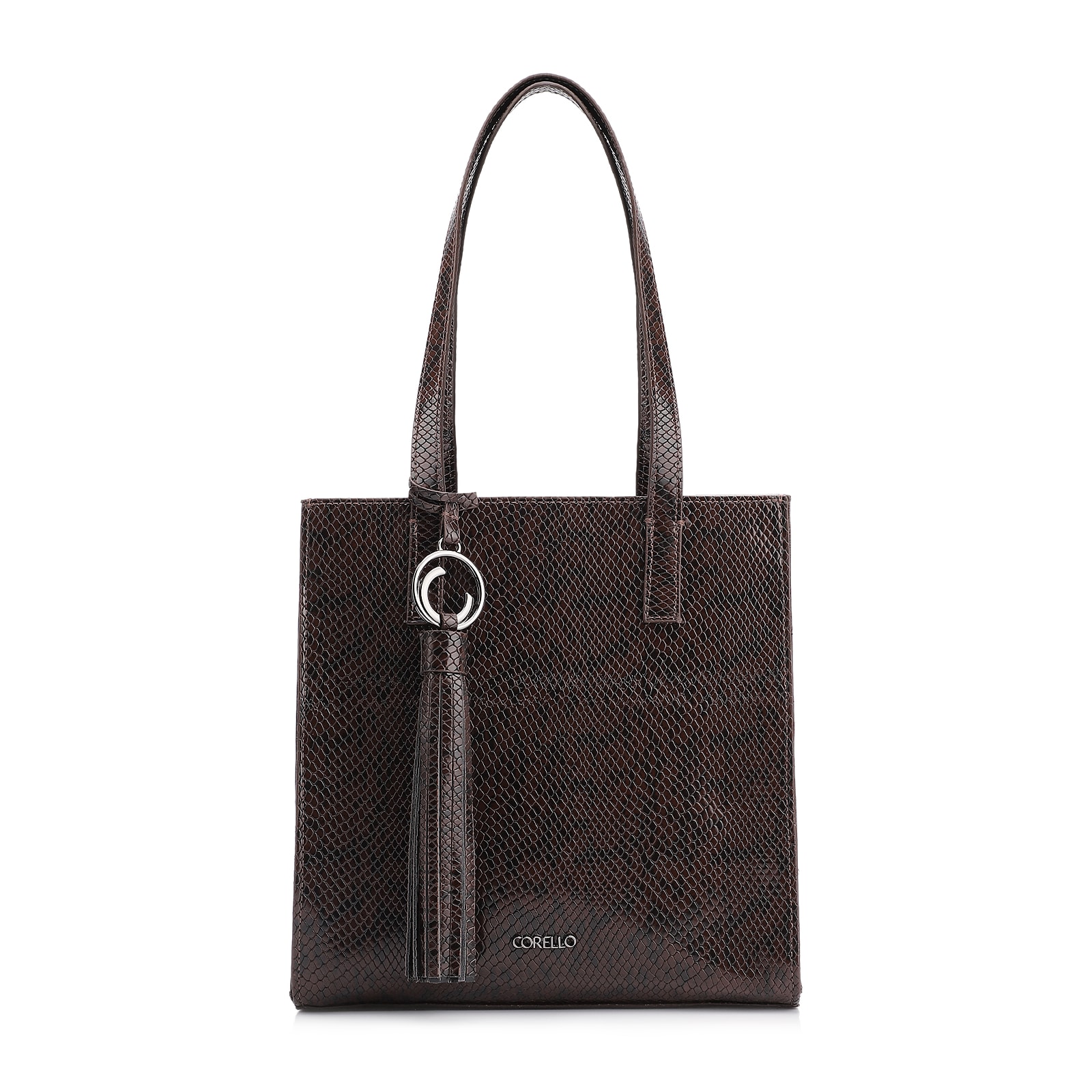 Bolsa Tote Alt Python Marrom Escuro