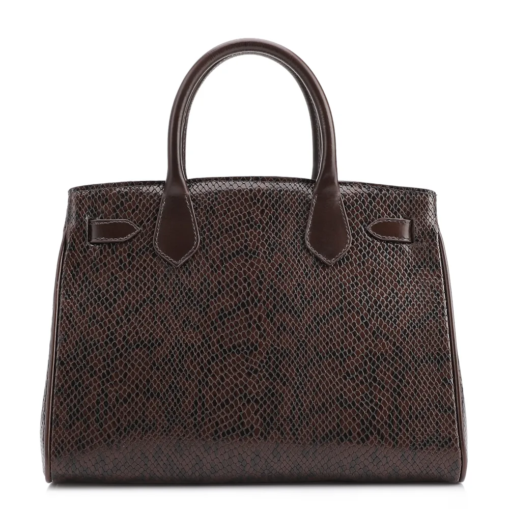 Bolsa Tote Alt Python Marrom Escuro/Couro Marrom Escuro - imagem 4