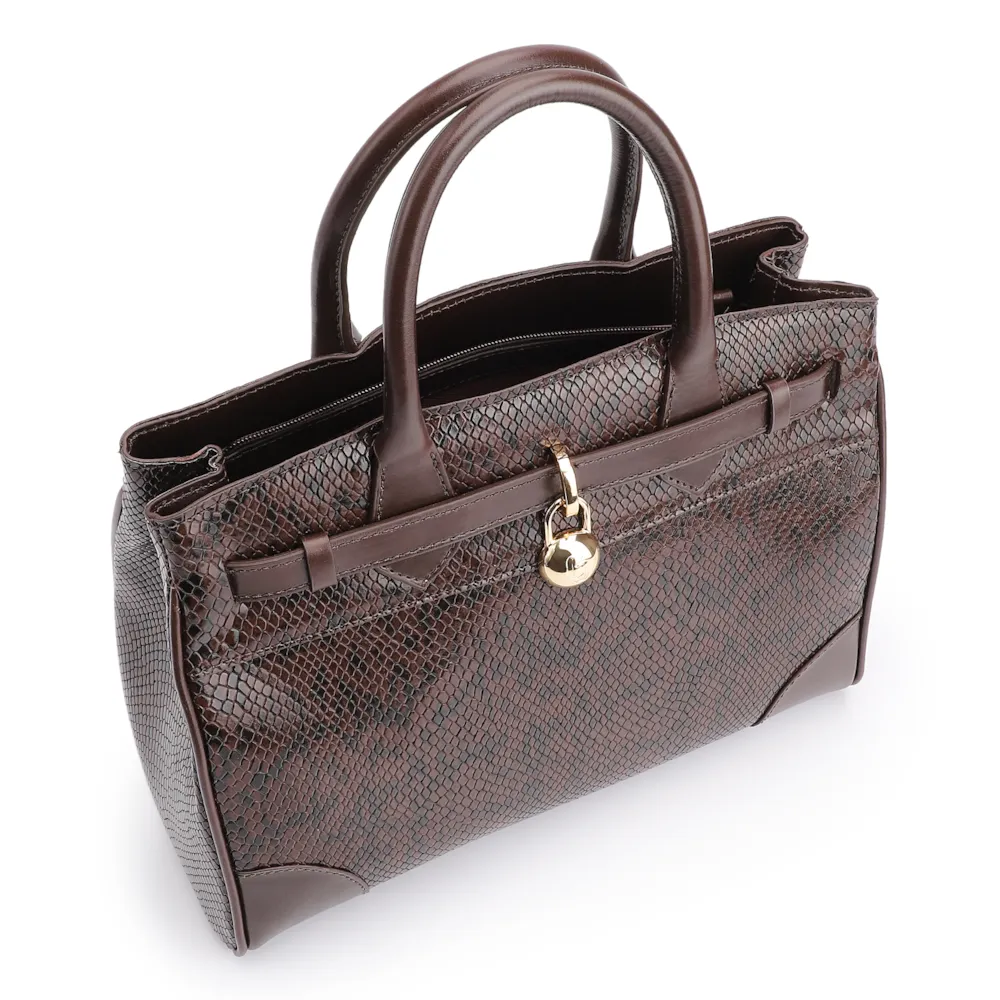Bolsa Tote Alt Python Marrom Escuro/Couro Marrom Escuro - imagem 5