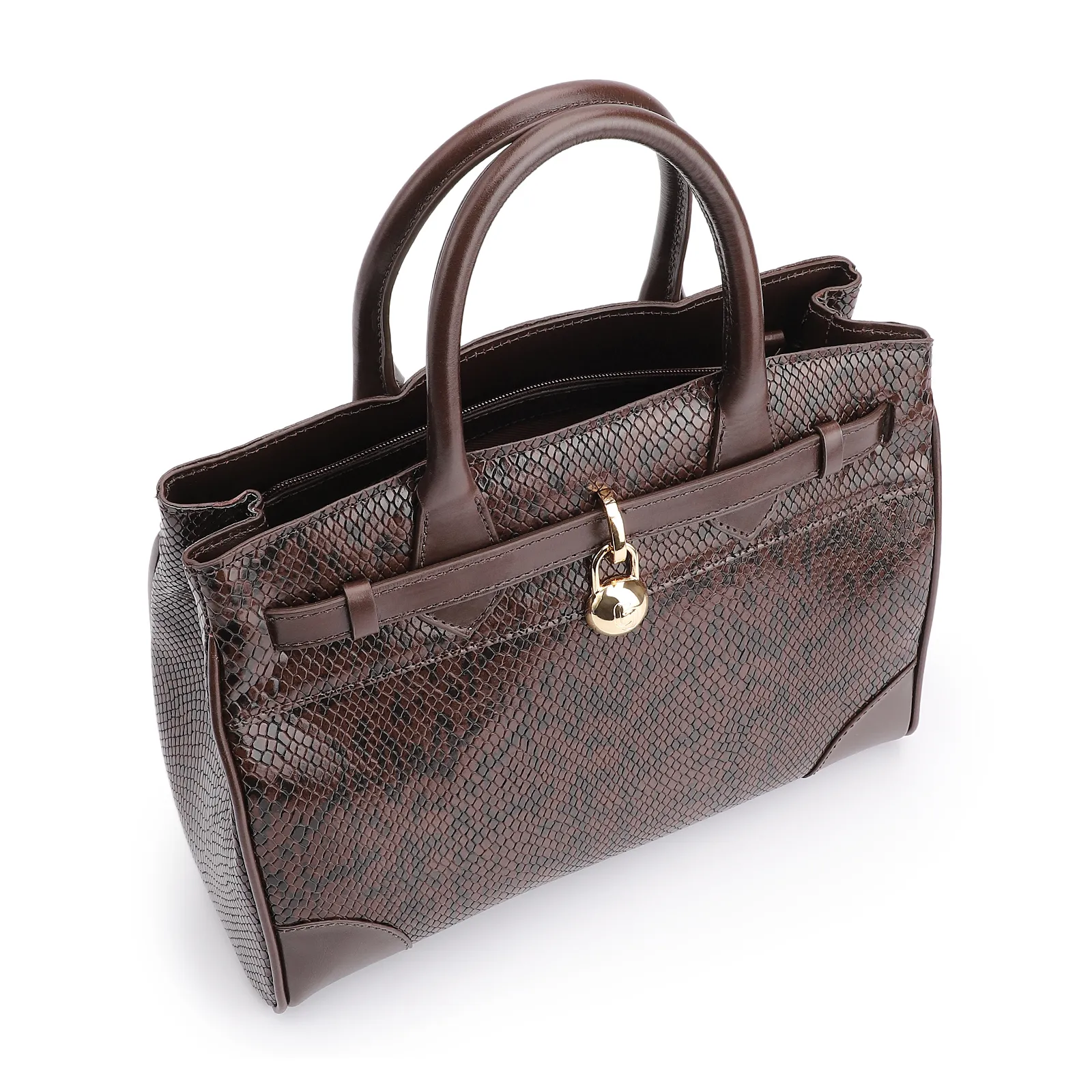Bolsa Tote Alt Python Marrom Escuro/Couro Marrom Escuro