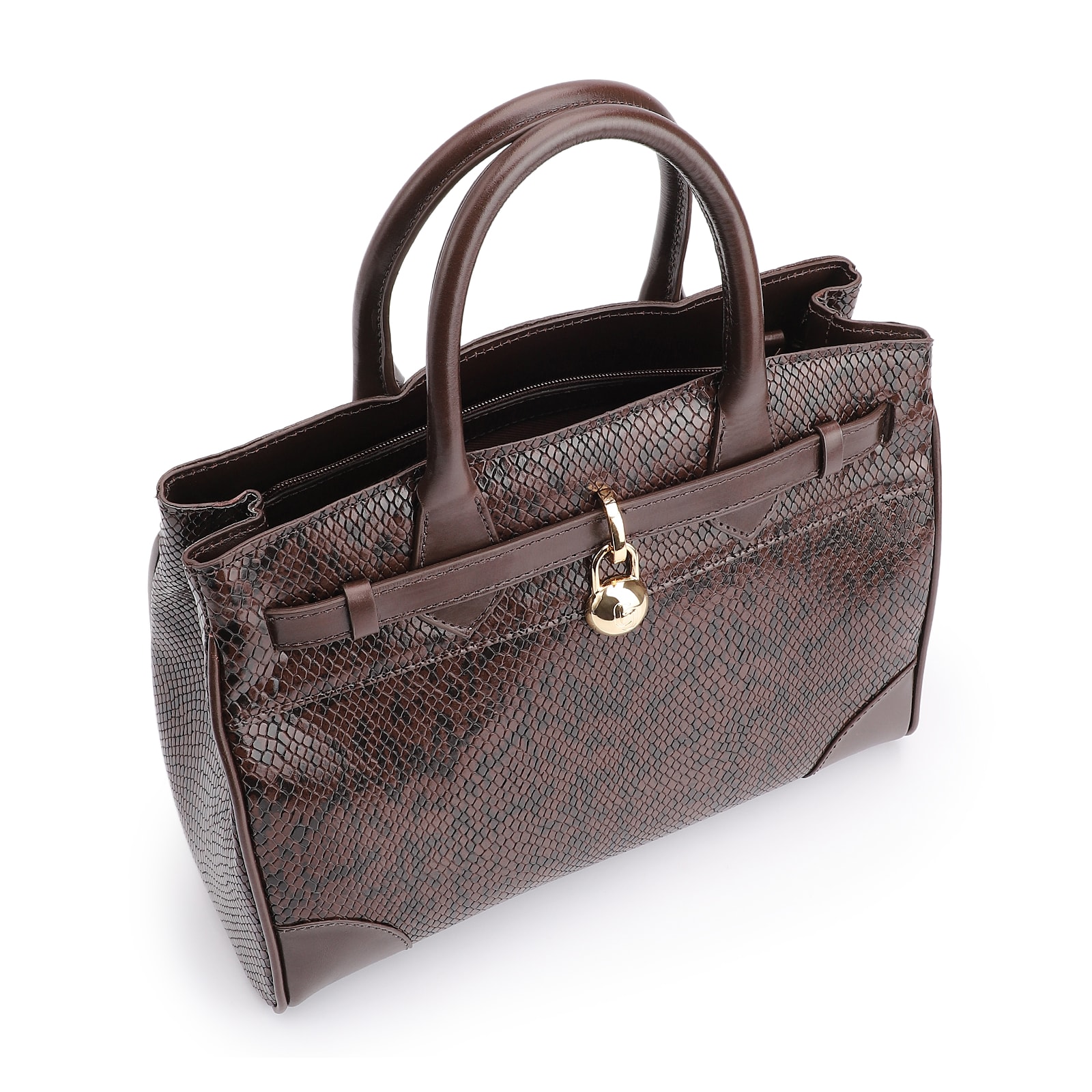 Bolsa Tote Alt Python Marrom Escuro/Couro Marrom Escuro
