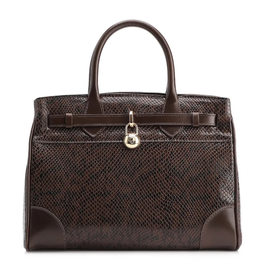 Bolsa Tote Alt Python Marrom Escuro/Couro Marrom Escuro