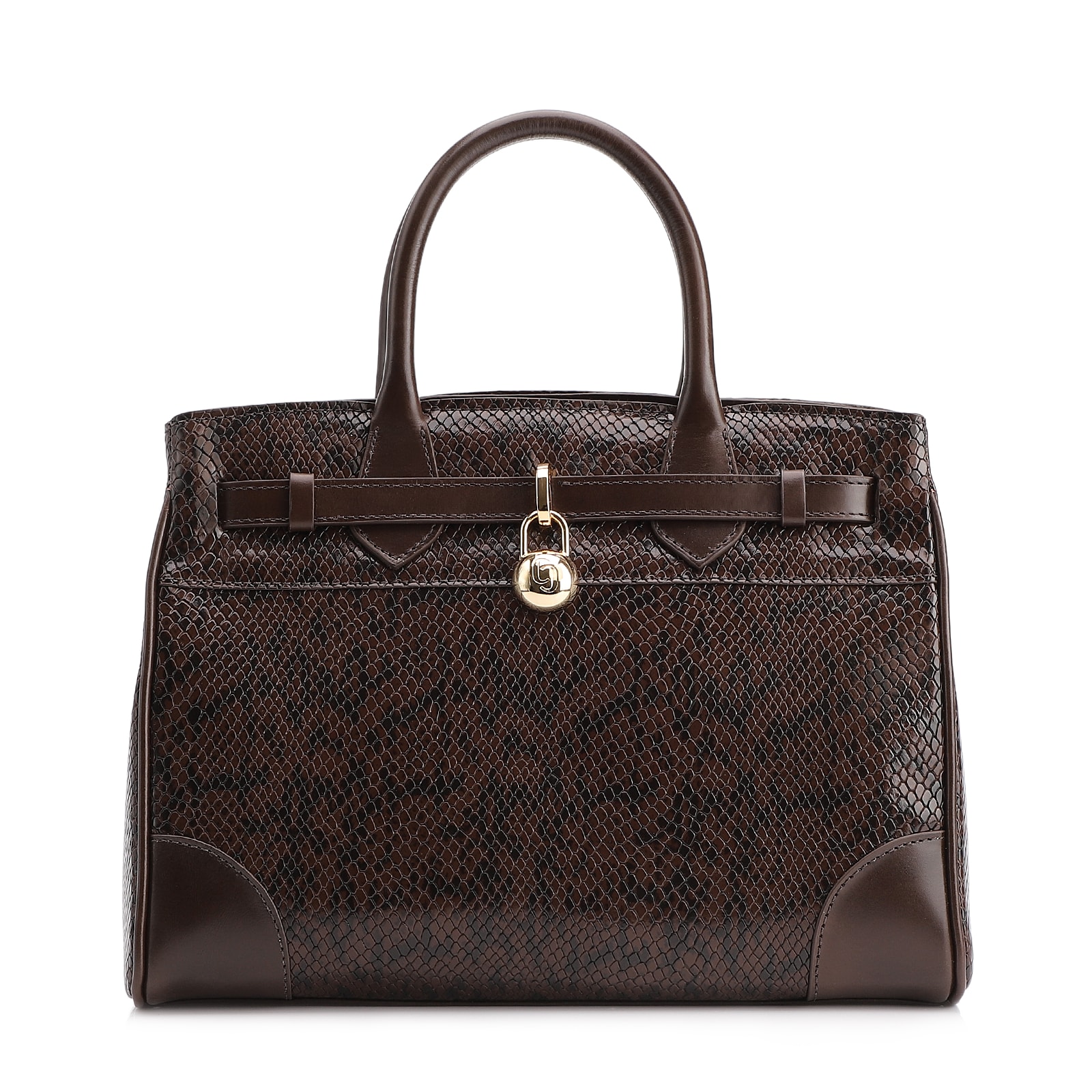 Bolsa Tote Alt Python Marrom Escuro/Couro Marrom Escuro