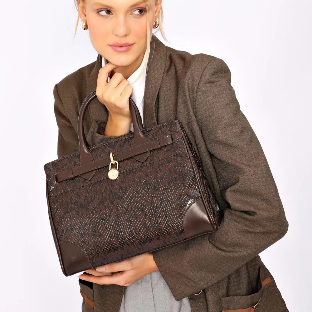 Bolsa Tote Alt Python Marrom Escuro/Couro Marrom Escuro - imagem 2