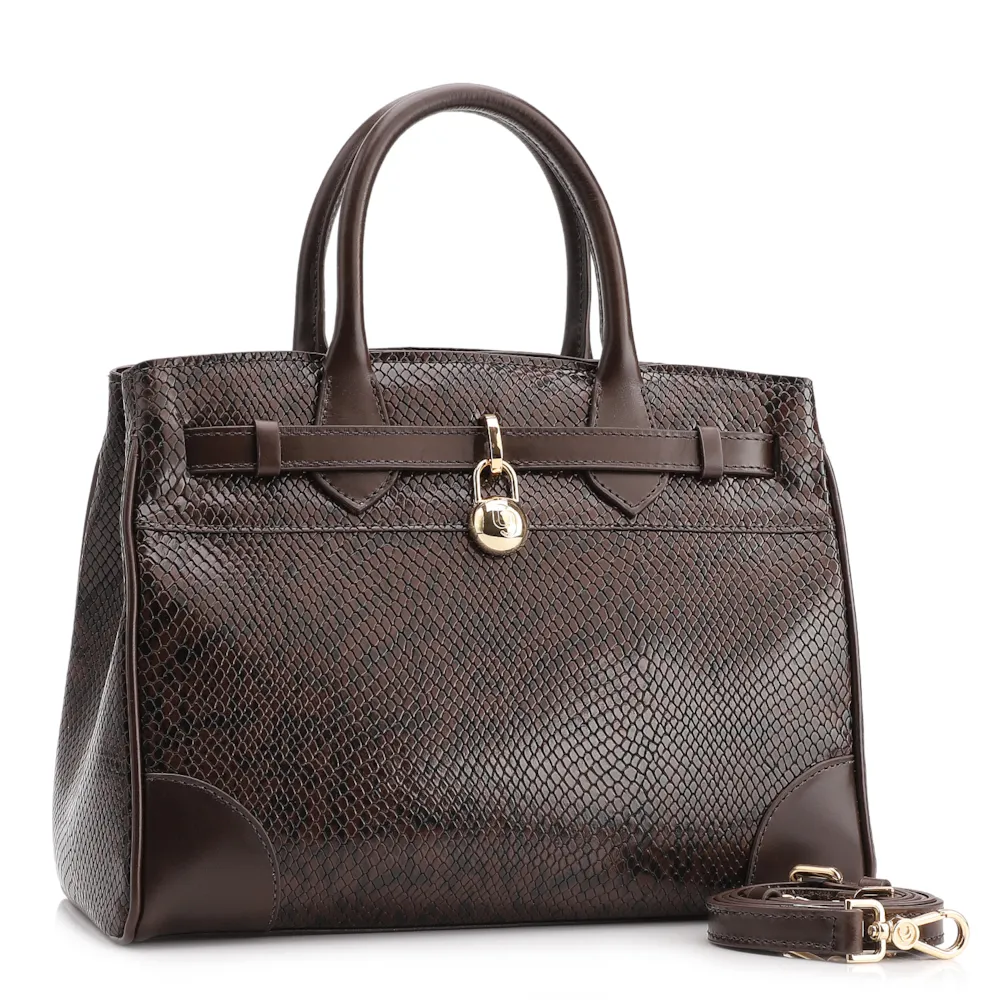 Bolsa Tote Alt Python Marrom Escuro/Couro Marrom Escuro - imagem 3