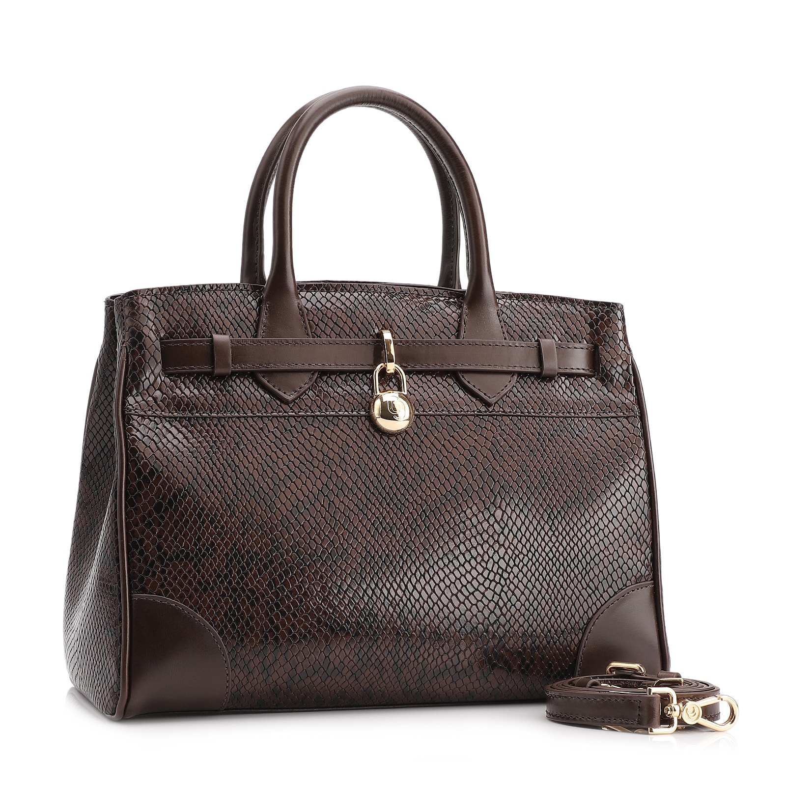 Bolsa Tote Alt Python Marrom Escuro/Couro Marrom Escuro