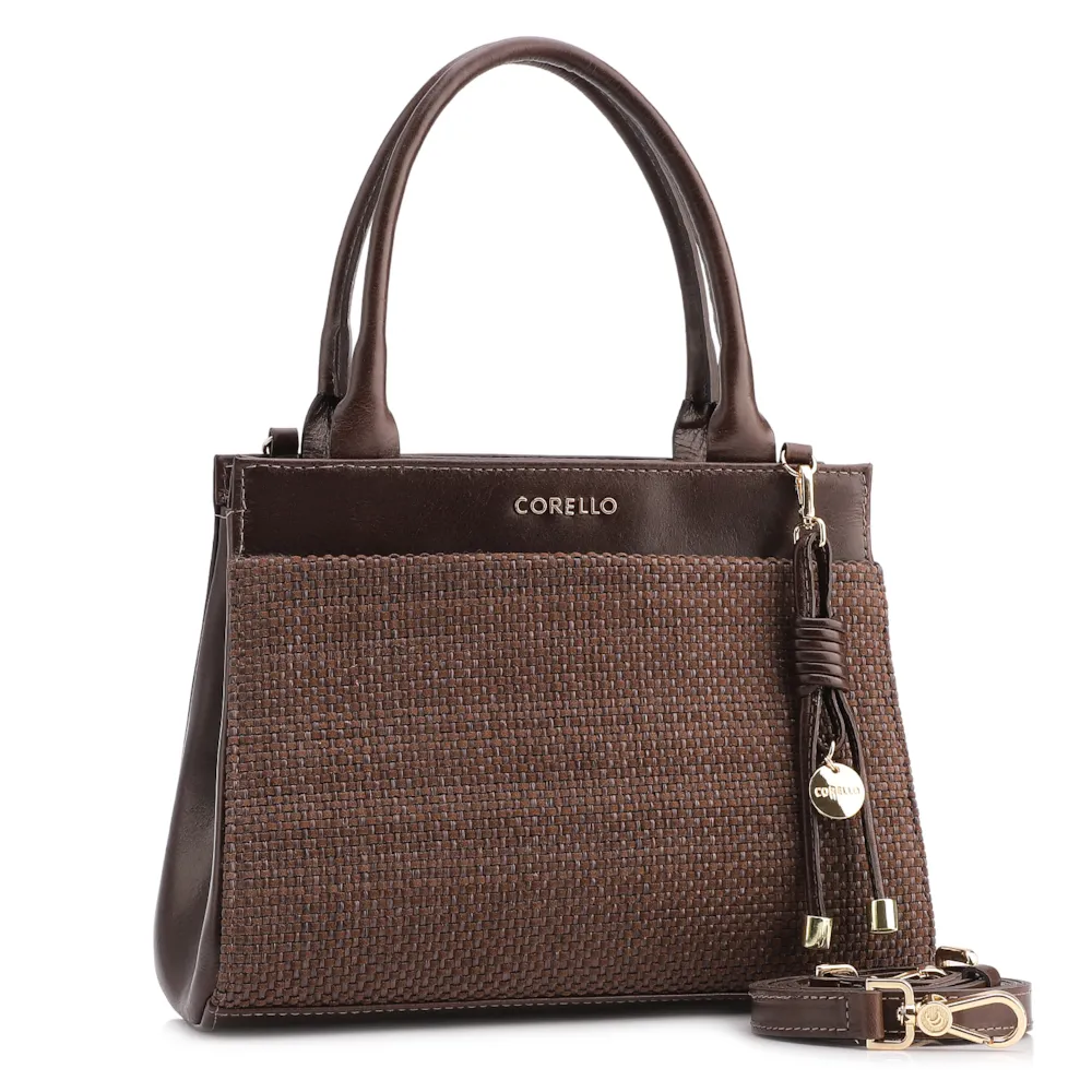 Bolsa Tote Alt Tramado Camurça Marrom /Couro Marrom Escuro - imagem 2