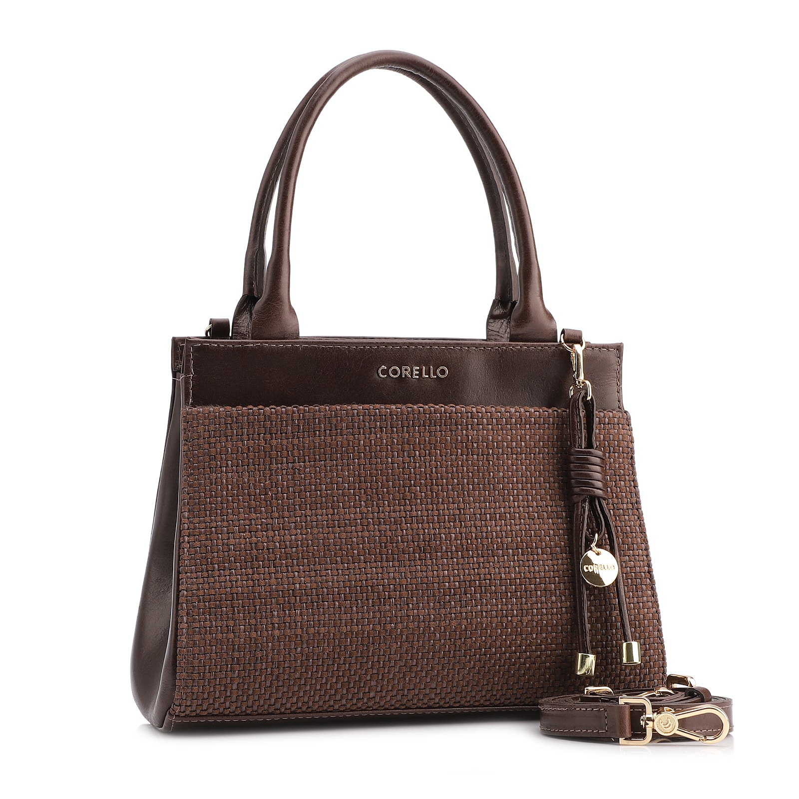 Bolsa Tote Alt Tramado Camurça Marrom /Couro Marrom Escuro