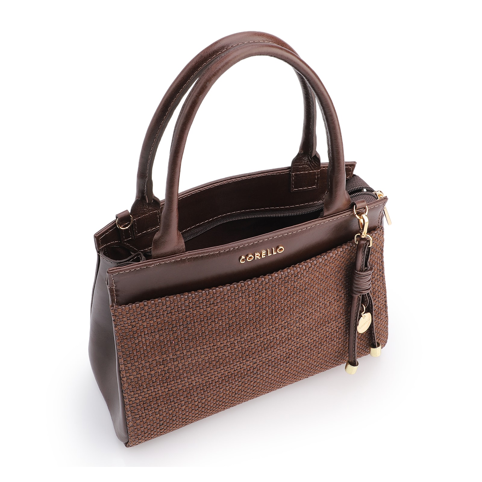 Bolsa Tote Alt Tramado Camurça Marrom /Couro Marrom Escuro