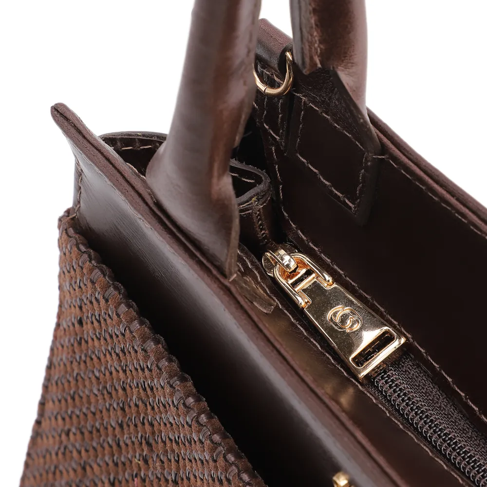 Bolsa Tote Alt Tramado Camurça Marrom /Couro Marrom Escuro - imagem 5