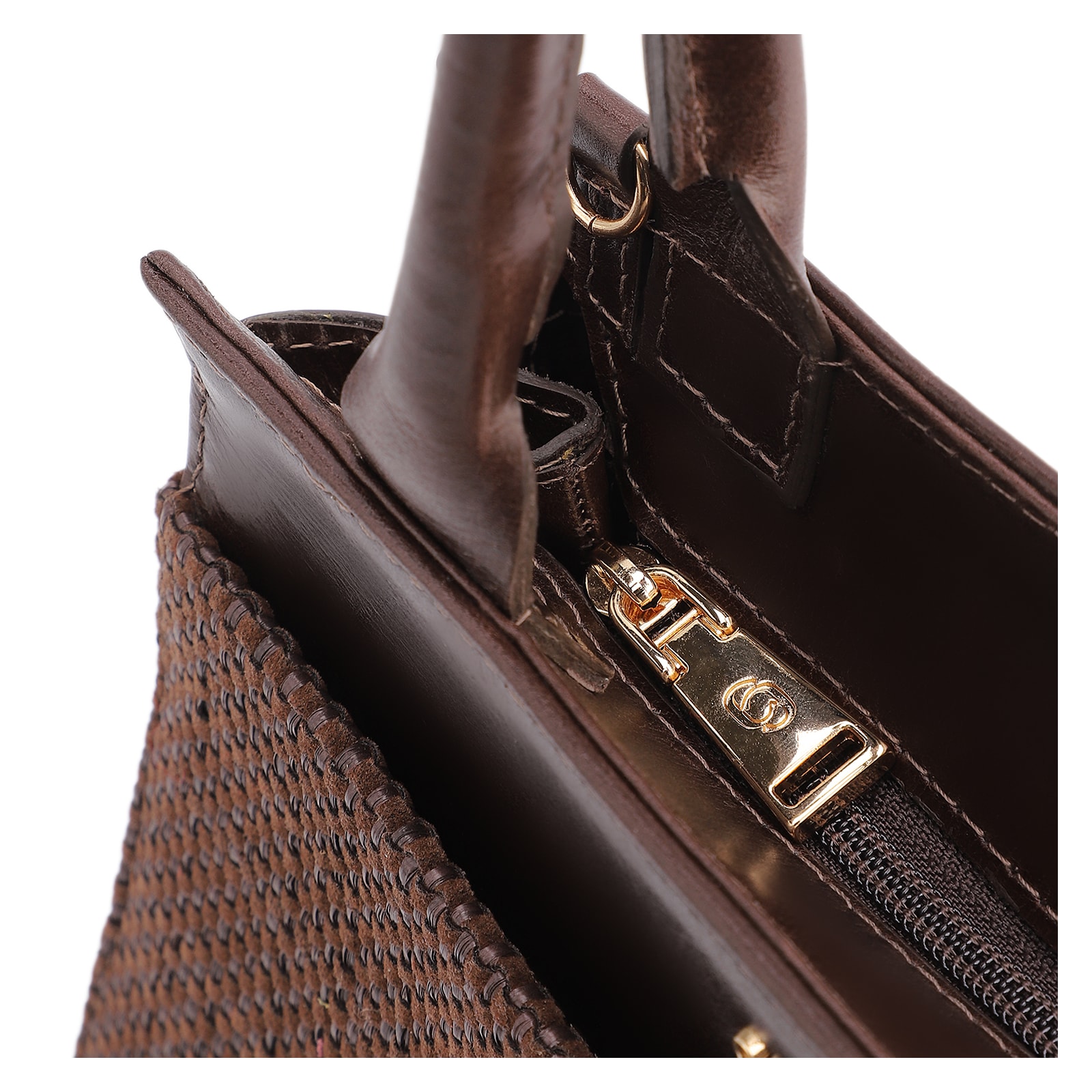 Bolsa Tote Alt Tramado Camurça Marrom /Couro Marrom Escuro