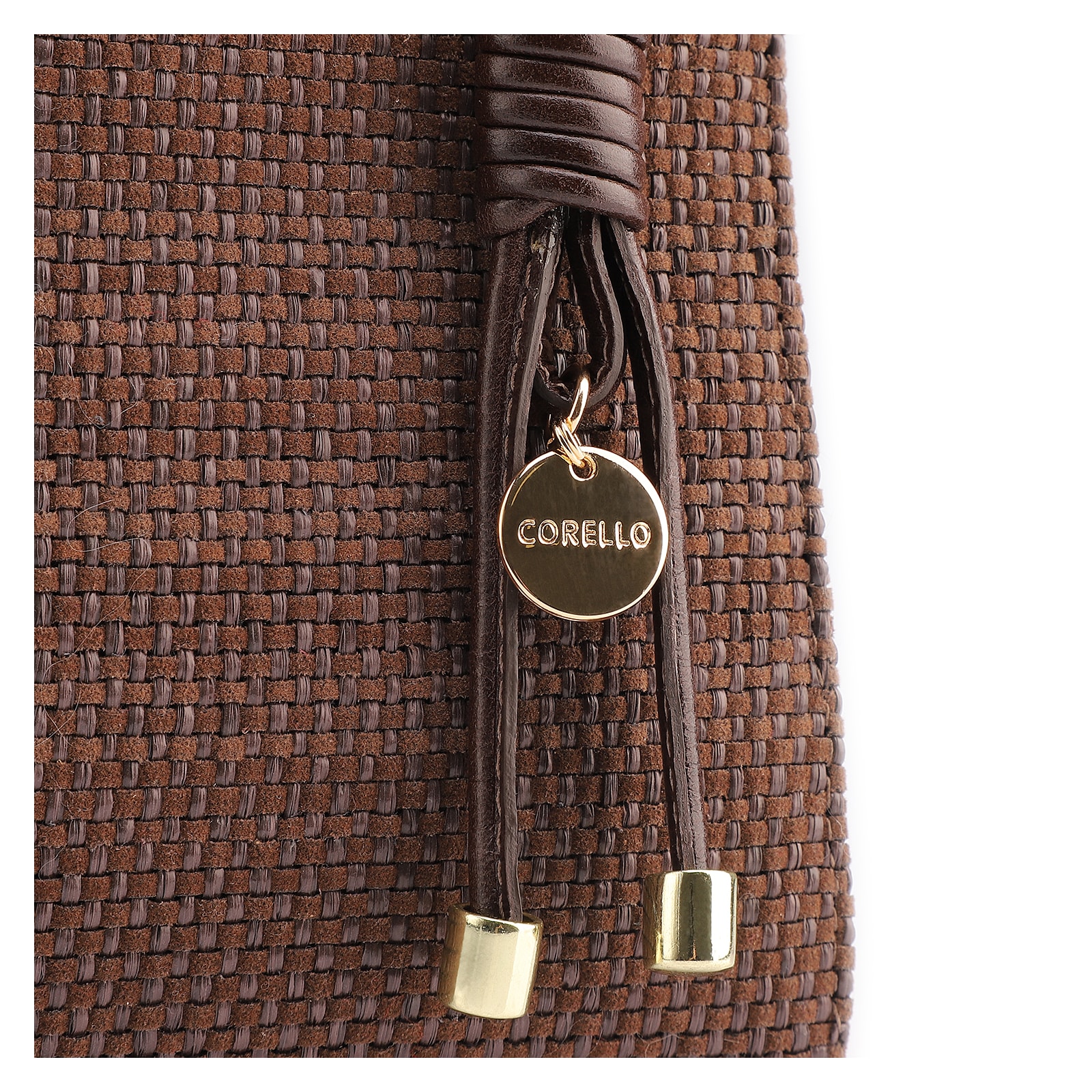 Bolsa Tote Alt Tramado Camurça Marrom /Couro Marrom Escuro