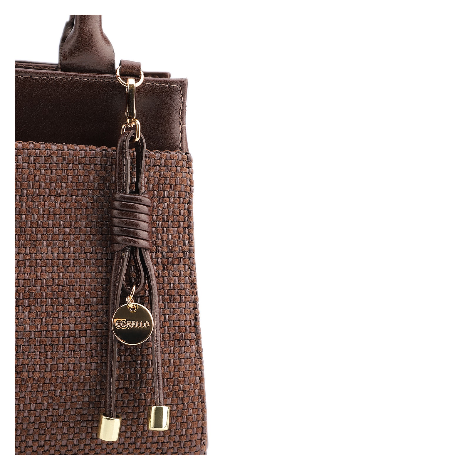 Bolsa Tote Alt Tramado Camurça Marrom /Couro Marrom Escuro