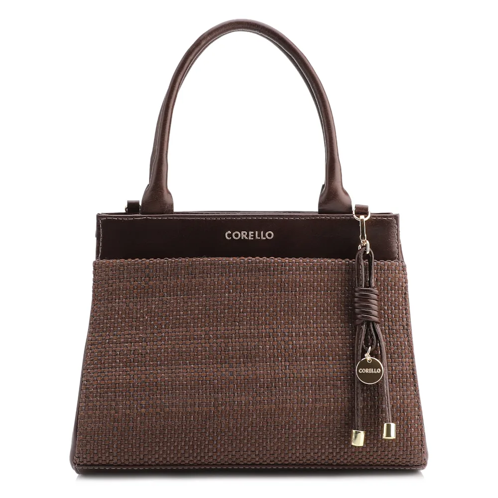 Bolsa Tote Alt Tramado Camurça Marrom /Couro Marrom Escuro